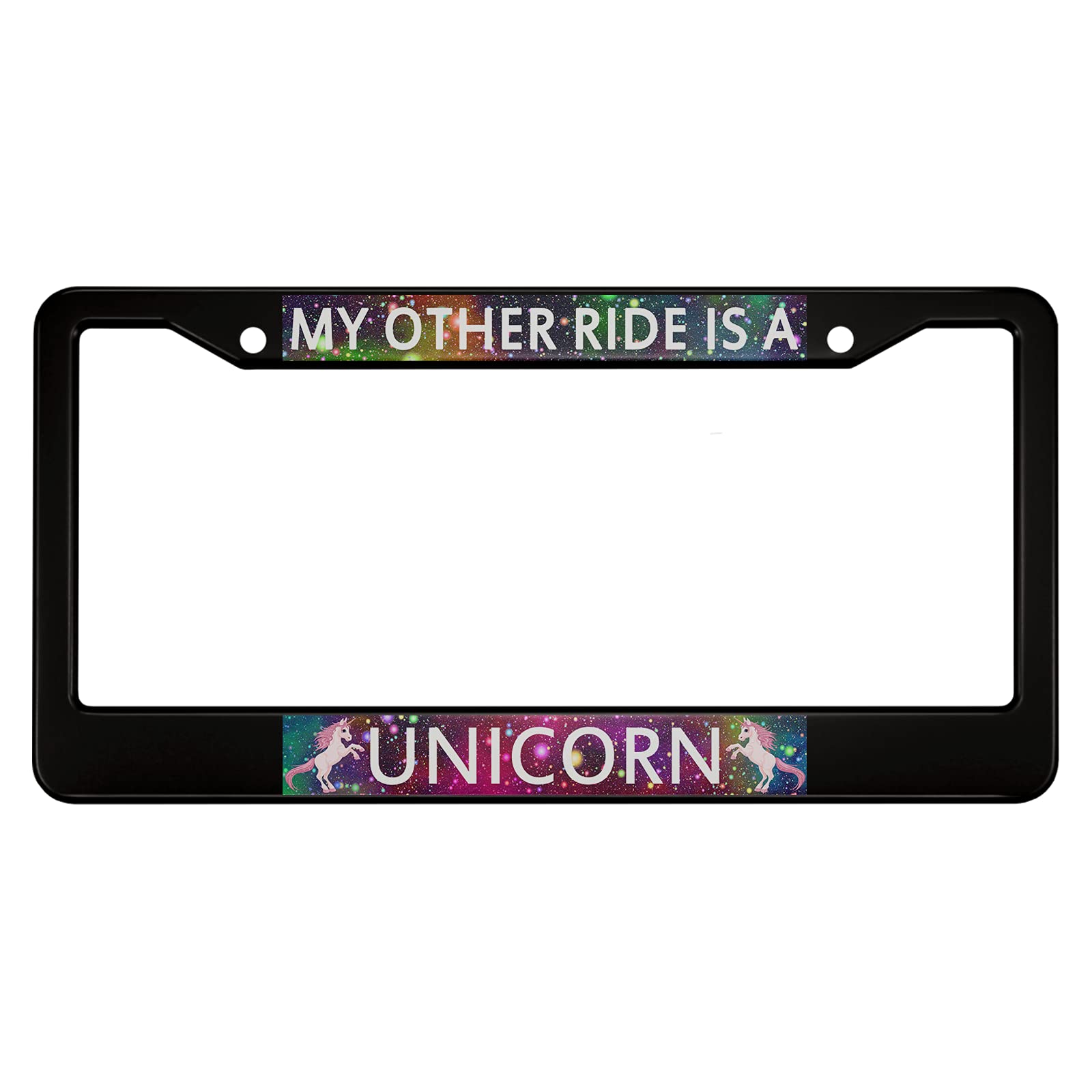 Ofloral My Other Ride Is A Unicorn Aluminum Alloy License Plate Frame Two Pink Unicorns Colorful Dots Galaxy Applicable To Us St