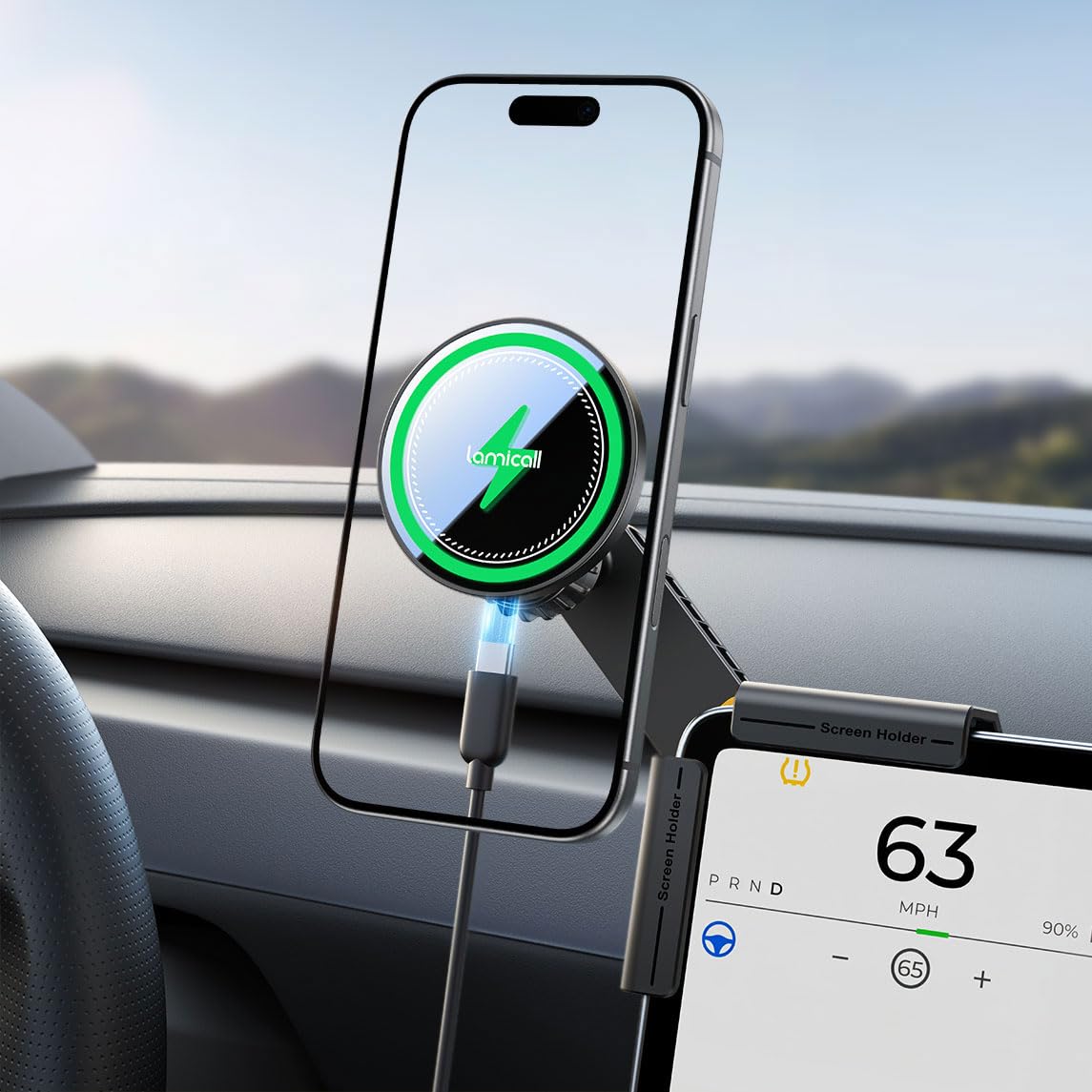 Lamicall Tesla Phone Mount Charger for Model 3 and Y Strongest N55 Magnet