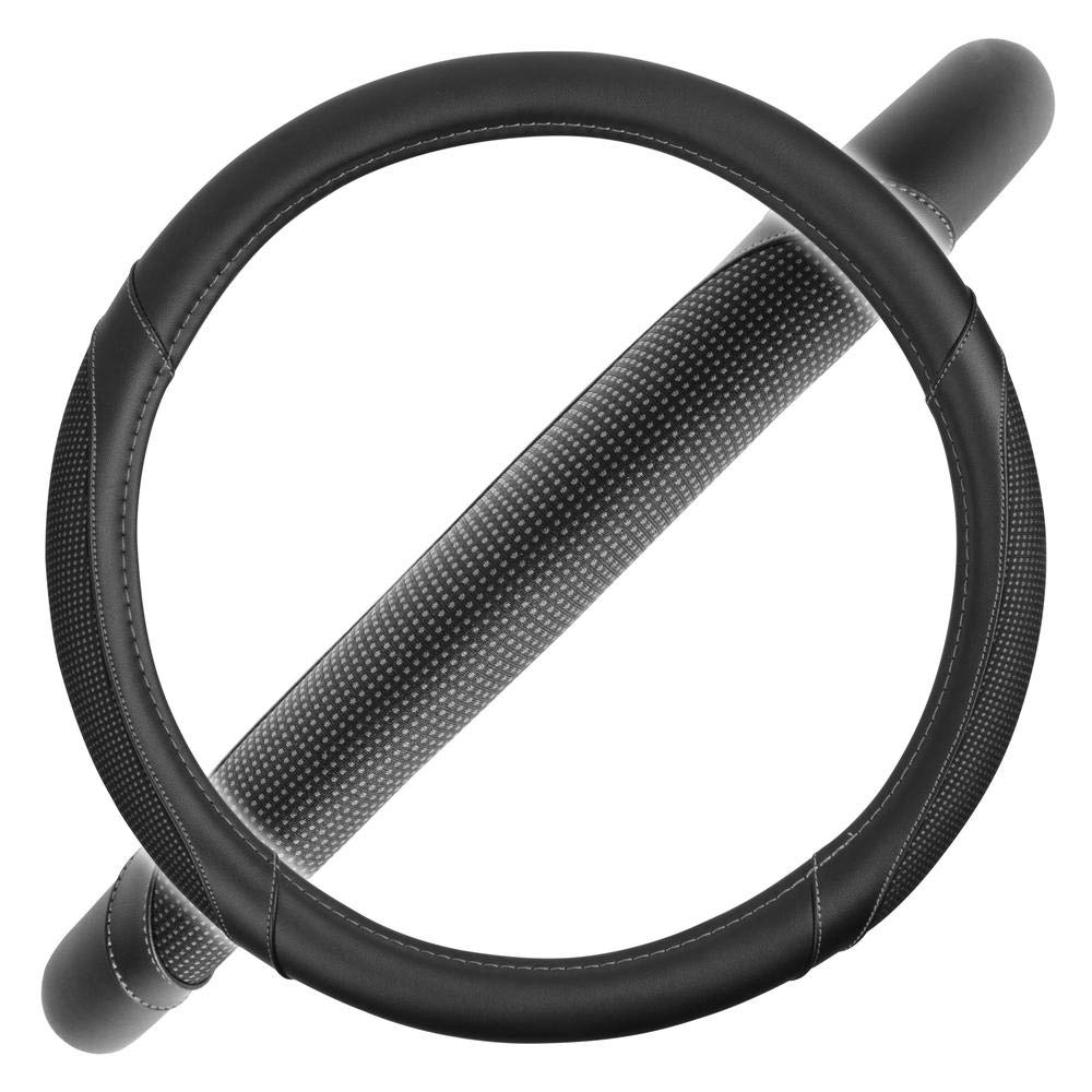 Motor Trend White Steering Wheel Cover - Dotted Comfort Polyester Grip On Stitched Synthetic Leather, White/Black