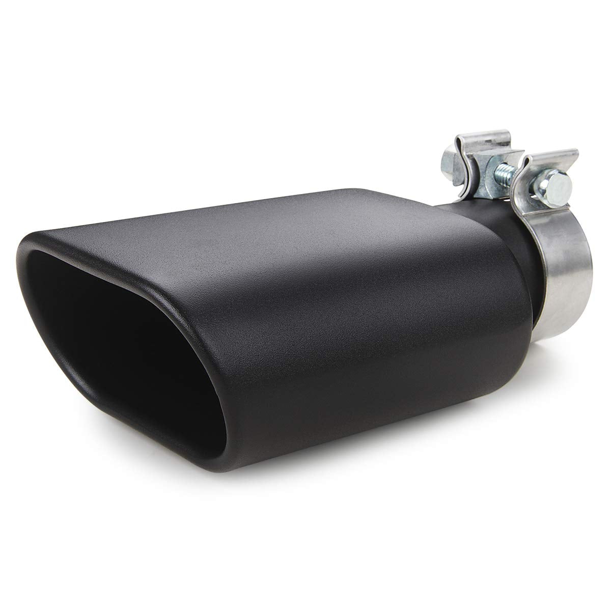 Square Exhaust Tip 2.5' Inlet, A-Karck Black Coating Rectangle Exhaust Tailpipe Tip 3' X 5.5' Outlet 9.5' Long, Clamp On Design
