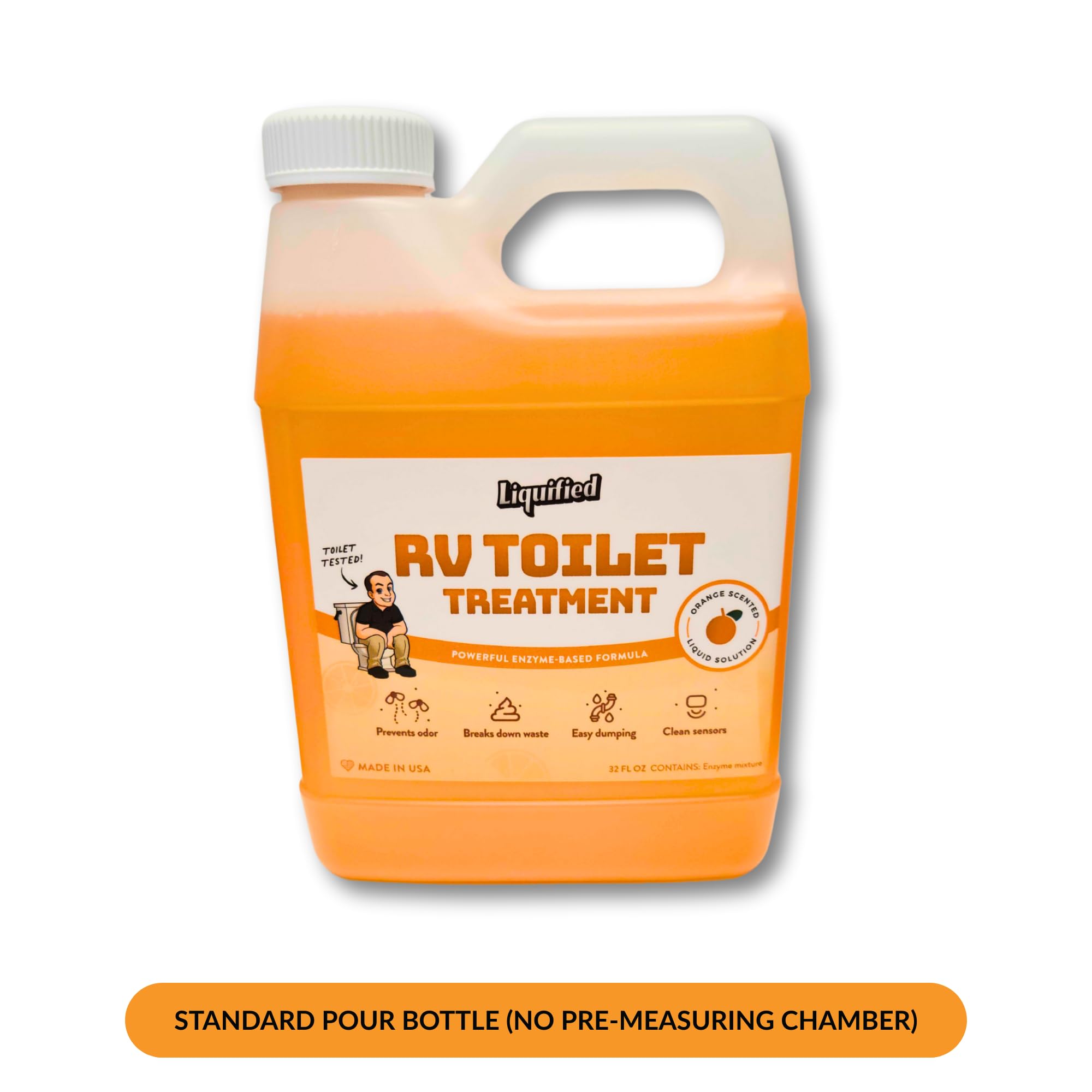 Liquified Rv Toilet Treatment - Orange Scent, 32Oz Standard Pour Bottle - Holding Tank Waste Digester & Odor Eliminator, Septic