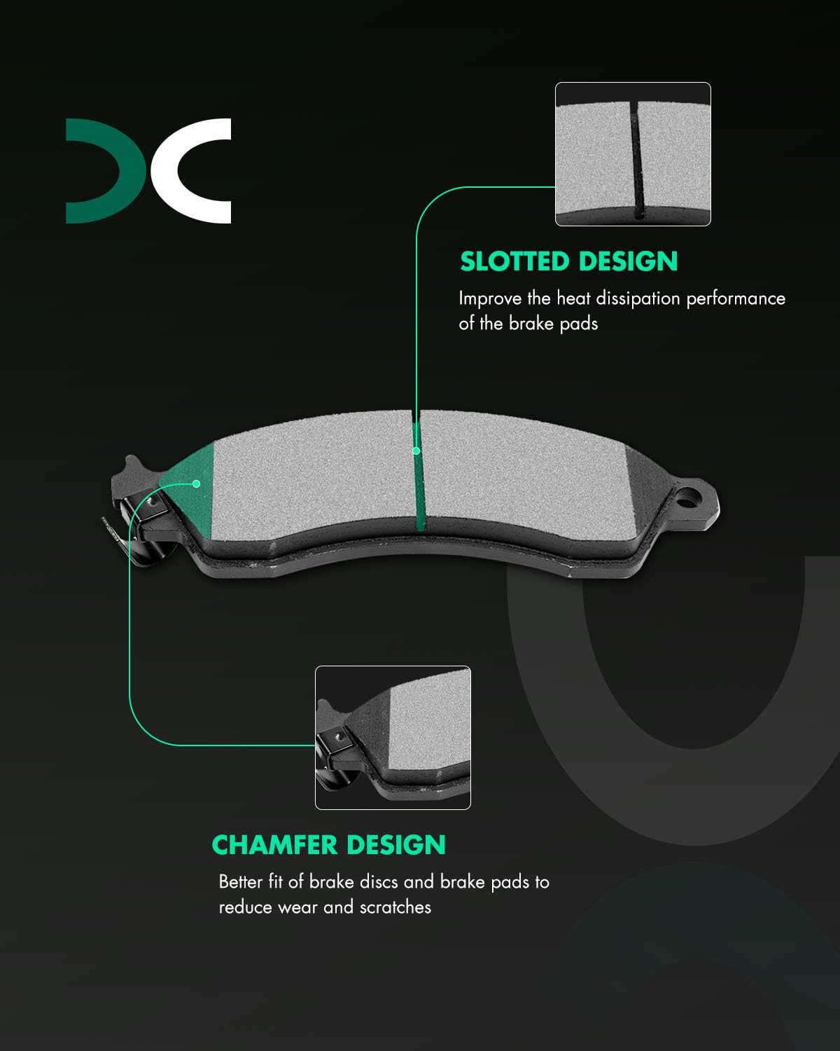 Scitoo D412 Semi-Metal Brake Pads Kits Front Replacement For Chevrolet Camaro 1988-1991,For Chevrolet Corvette 1988-1996,For Pon