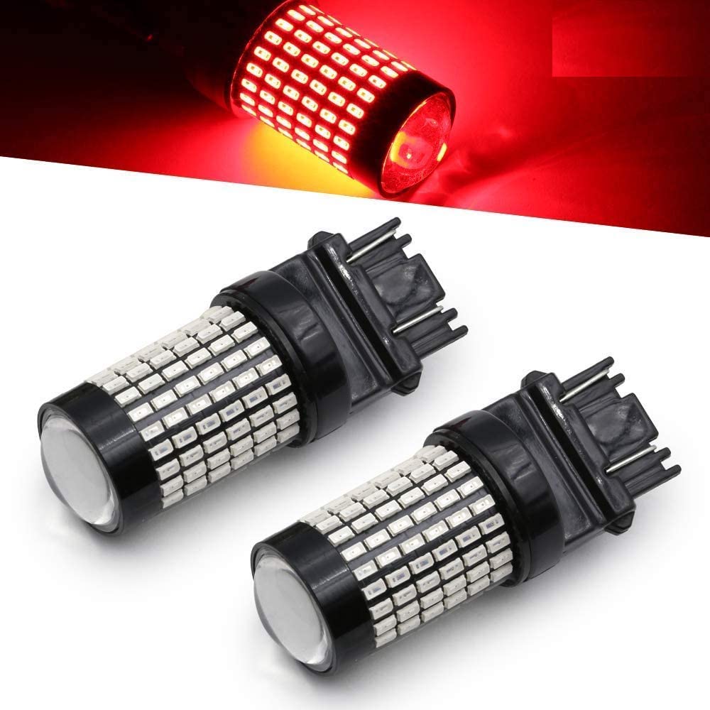 Syneticusa 7440 7443 Red LED Strobe Brake Lights Bulbs Super Bright W21W T20 Wedge High Power 3014 SMD 12V Flashing Strobe Stop 