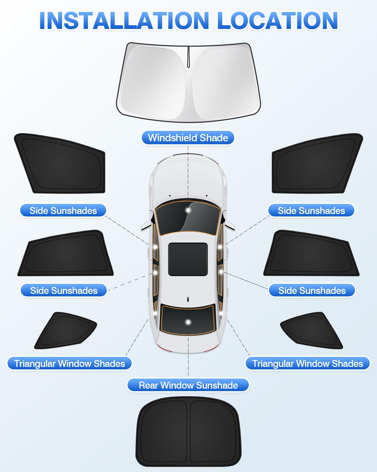 Canvcle Sunshades For Tesla Model S 2012-2024 2025 (Not For Model S Plaid/Long Range) Windshield Sun Shade Side Rear Window Shad