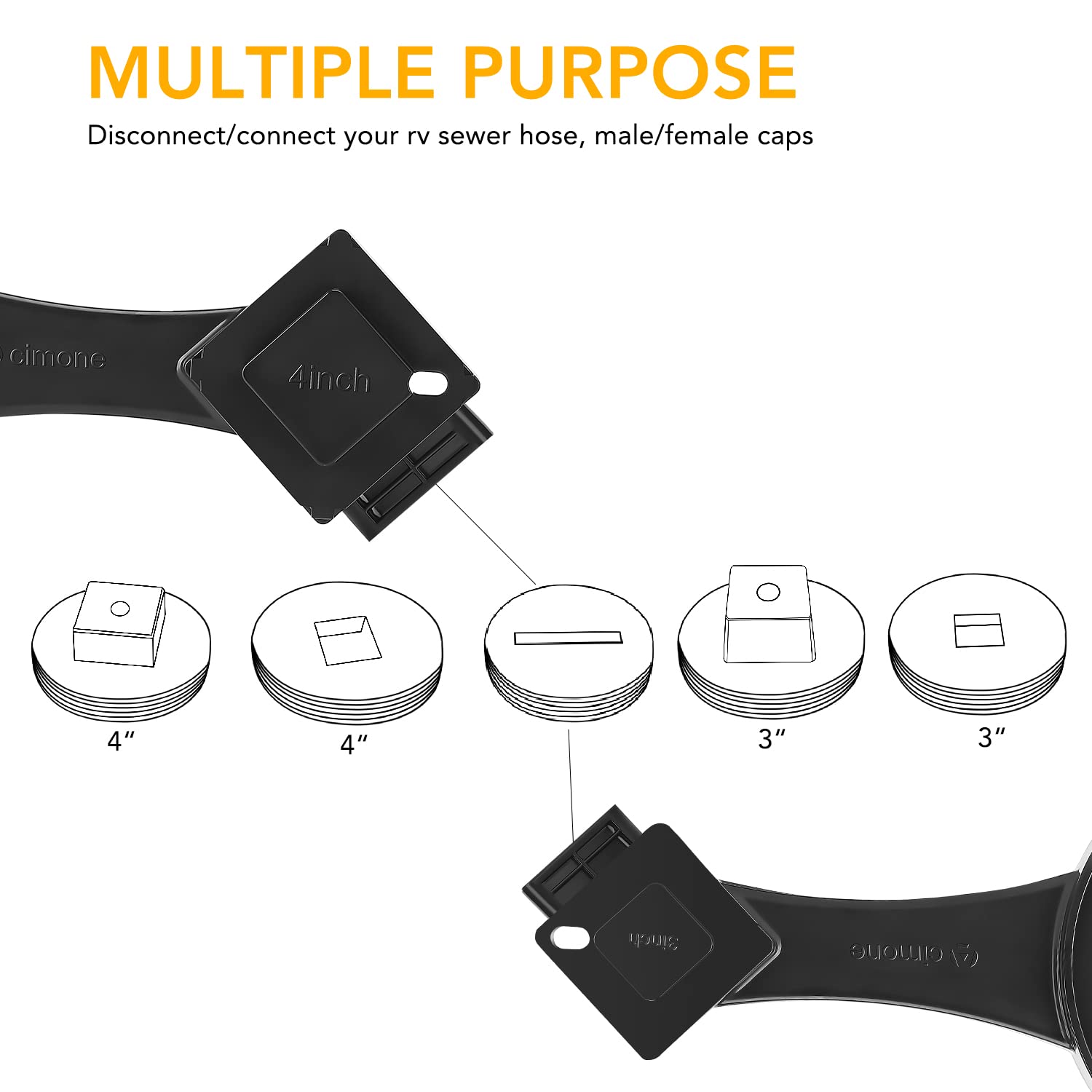 Acimone Rv Sewer Hose Fitting Wrench, Multi-Purpose Rv Sewer Hose Wrench, 2Pc Rv Sewer Cleanout Plug Cap Wrench, Black