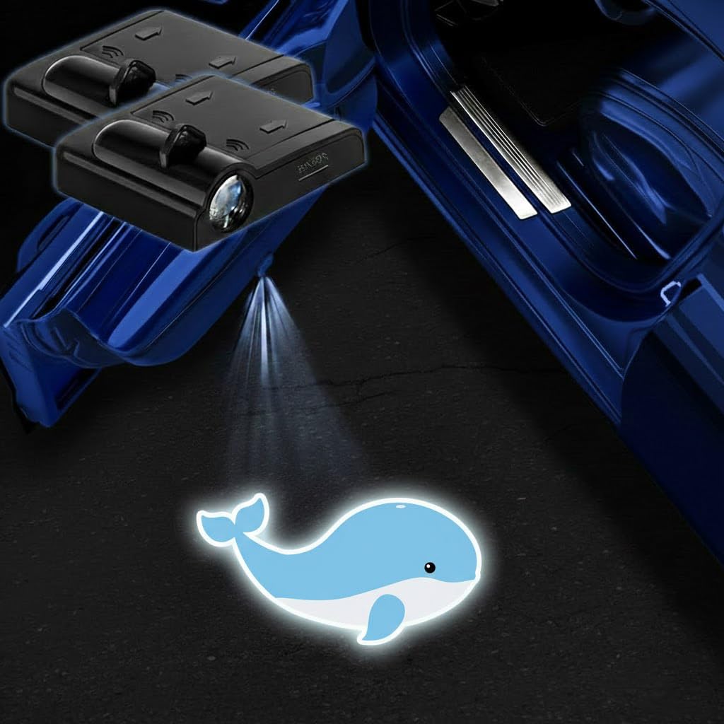 2PCS Dolphin Car Door Lights Projector,Wireless LED Welcome Puddle Lights,Magnetic Logo Projector Door Light Decor Car Accessori