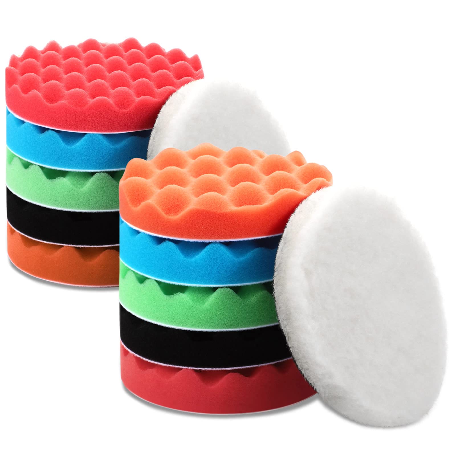 BBTO 12 Pieces Buffing Polishing Pads 6 Inch Compound Buffing Sponge Pads Cutting Polishing Kit for Car Buffer Compounding and W