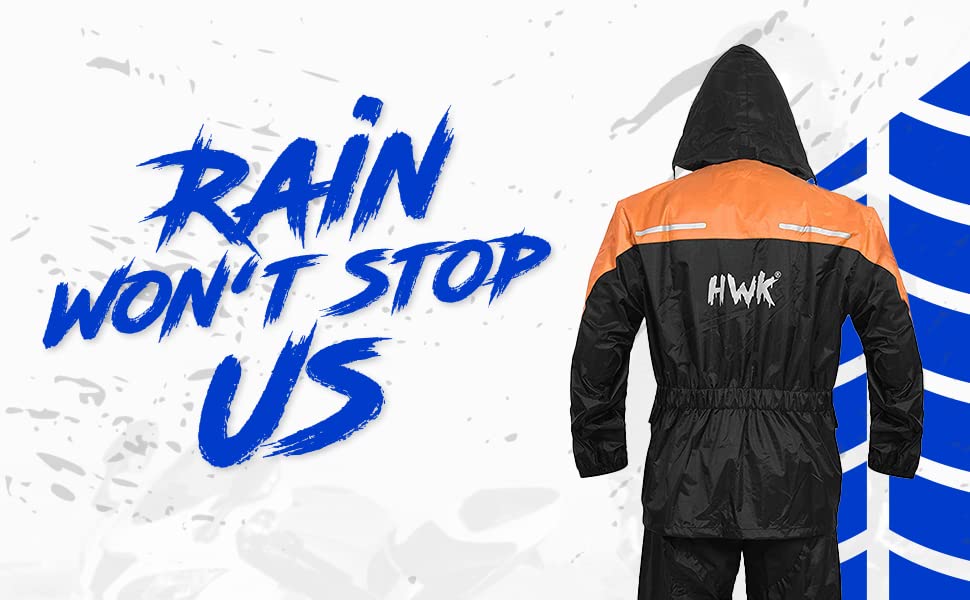 Hwk Motorcycle Rain Suit For Men And Women, Two-Piece Waterproof Motorcycle Rain Gear With Reflective Rain Jacket And Rain Pants For Weatherproof All-Season Riding, Hi-Vis Orange, X-Large