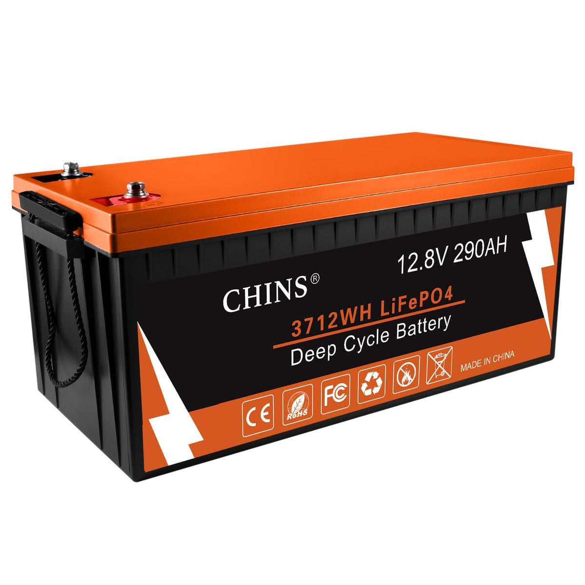 Chins Bluetooth Lifepo4 Battery 12V 290Ah Smart Lithium Battery, Built-In 200A Bms, 6000+ Cycles, Perfect For Rv, Off-Grid, Sola