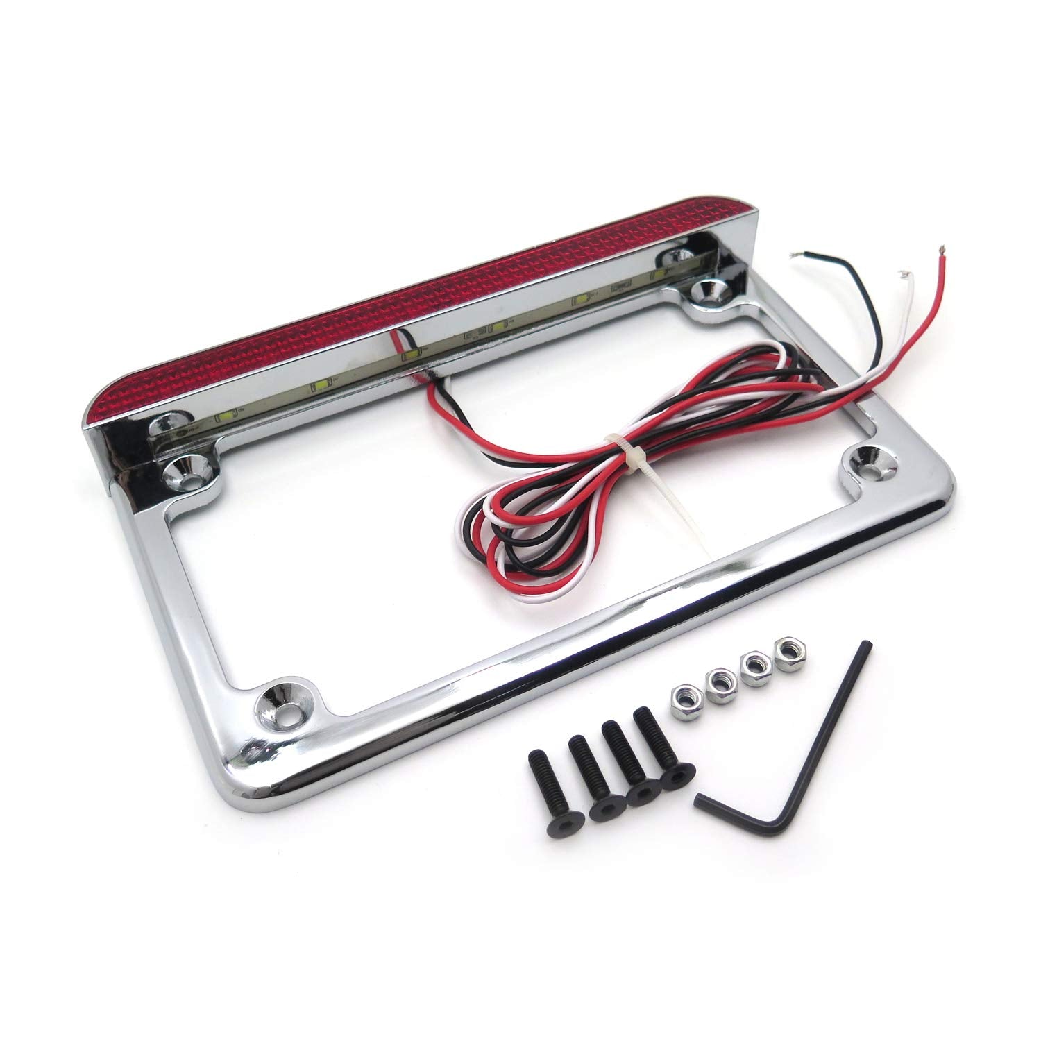 Httmt - For Universal Motorcycle 7Inches X4 Inches Flat License Plate Frame Bracket Tag Holder With 6 Inches Led Bar Chrome [P/N
