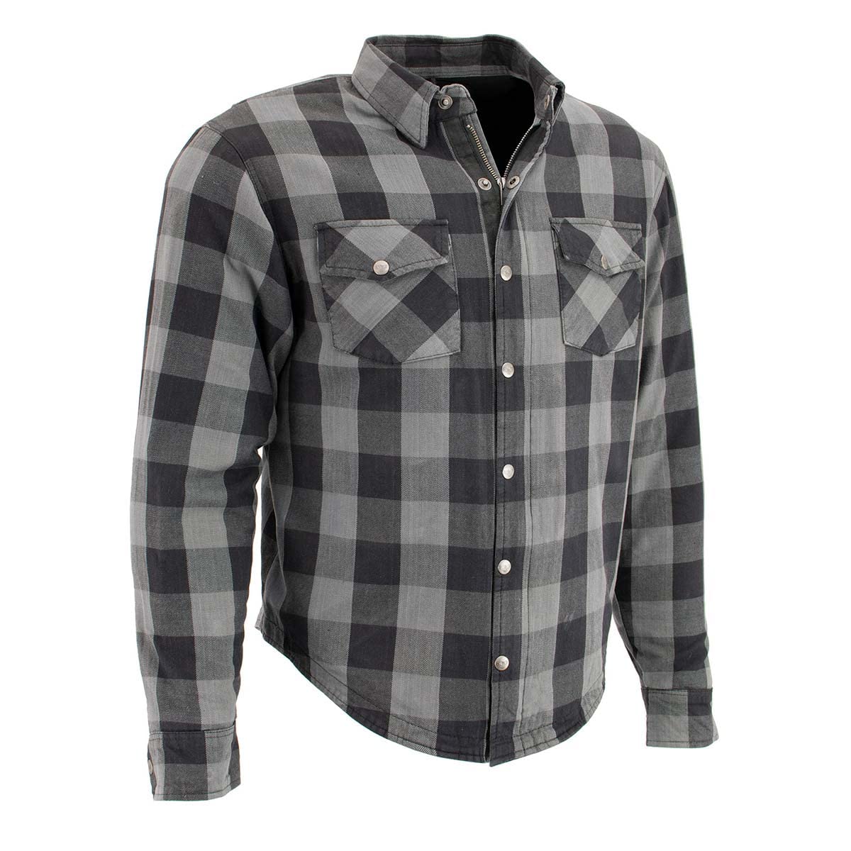 Milwaukee Leather Men'S Standard Mpm1630 Plaid Ce Armored Flannel Biker Shirt, Black/Grey, L