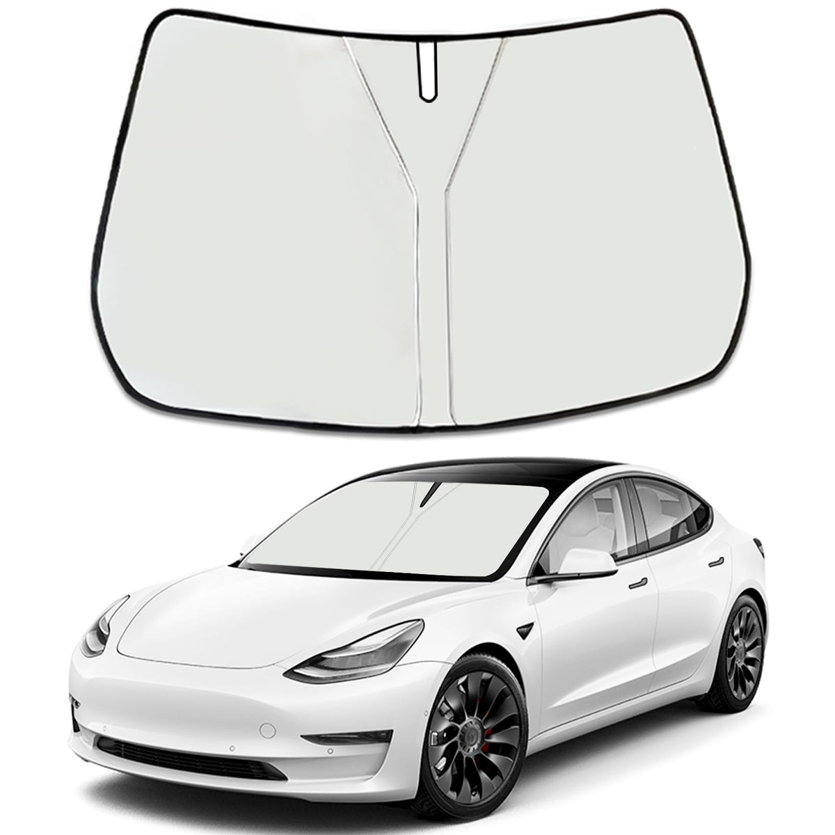 Moricere Upgrade Windshield Sun Shade For Tesla Model Y 2019-2023, Foldable Windshield Sun Visor Blocks Uv Rays
