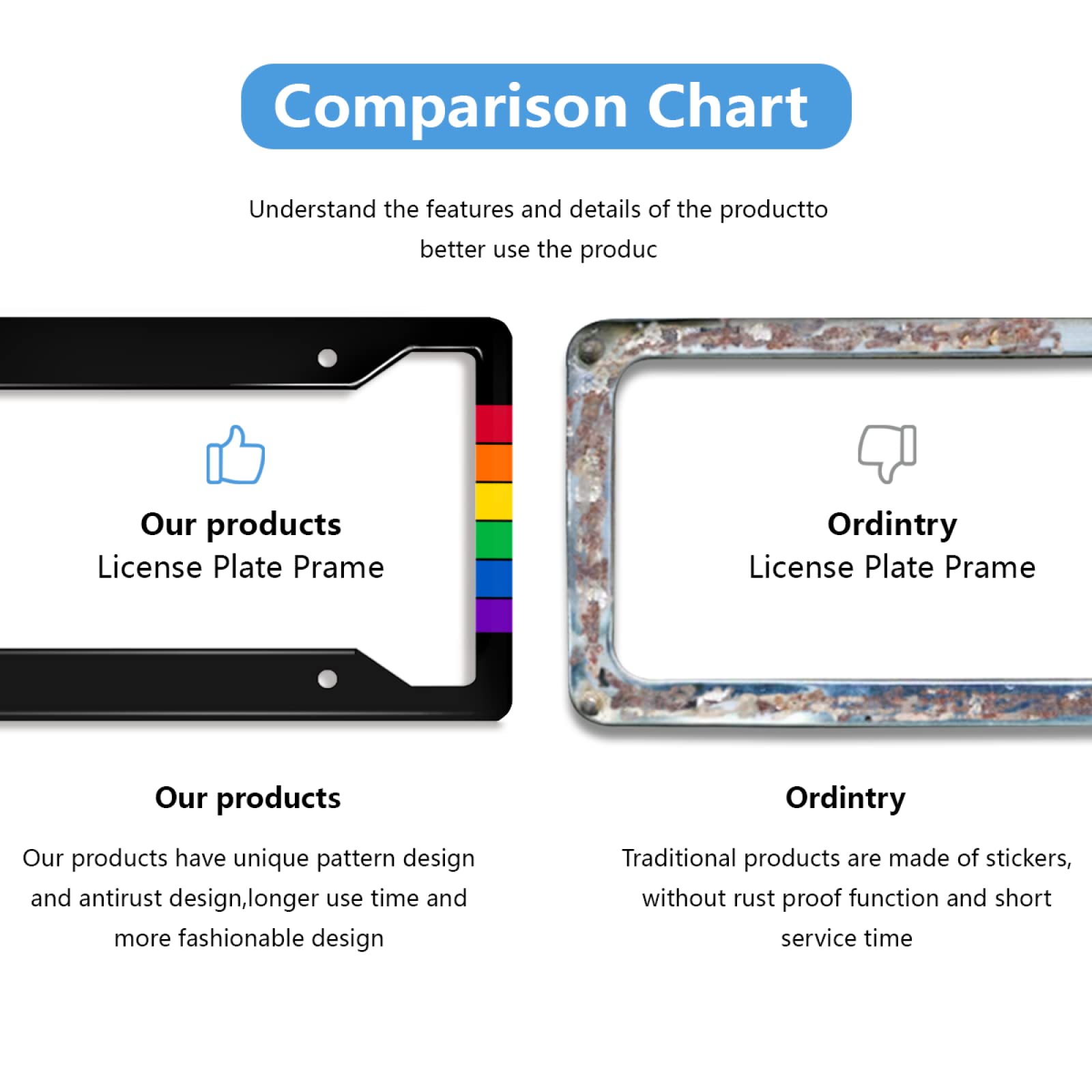 Gay Rainbow Strip License Plate Frame Stainless Steel Car Accessories Personalized License Plate Fits Standard U.S. Vehicles Siz