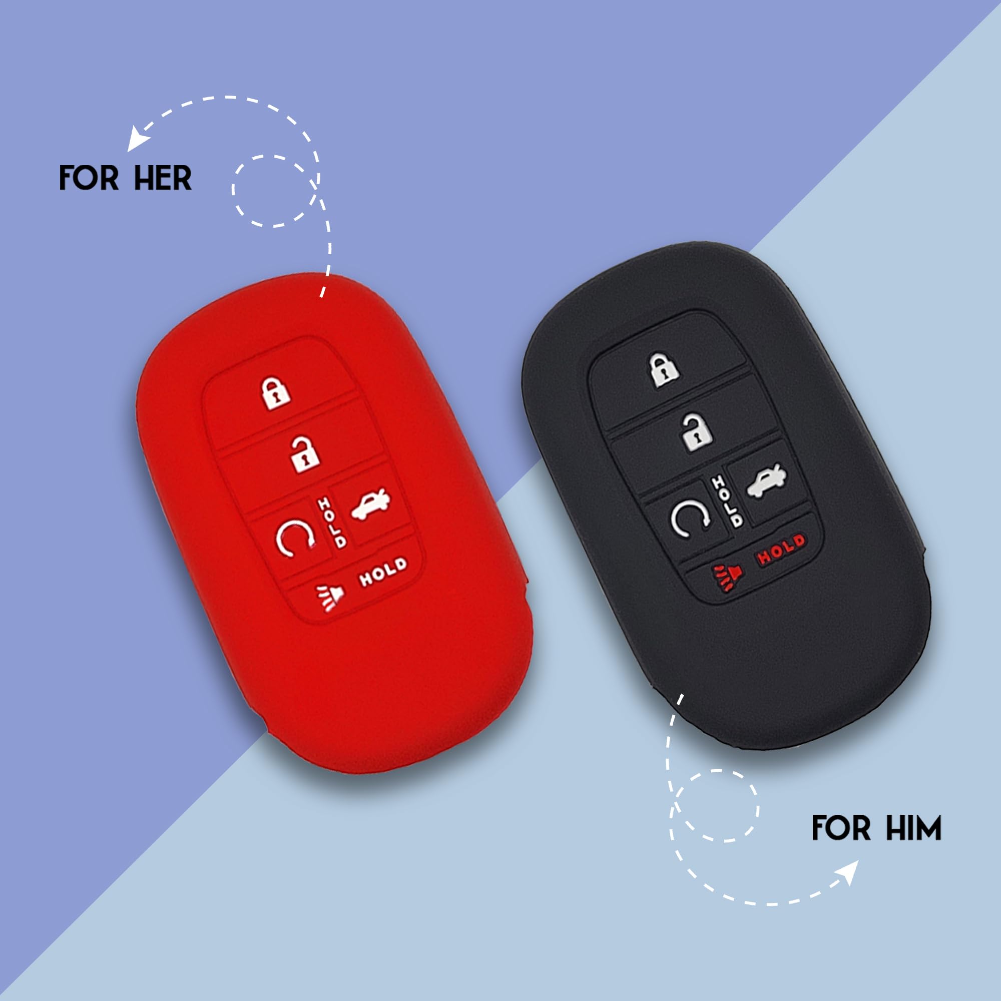 Autobase Silicone Key Fob Cover For 2022 2023 2024 2025 2026 Honda Civic Accord Hr-V Cr-V Pilot Sport Si Ex Ex-L Touring | Car A