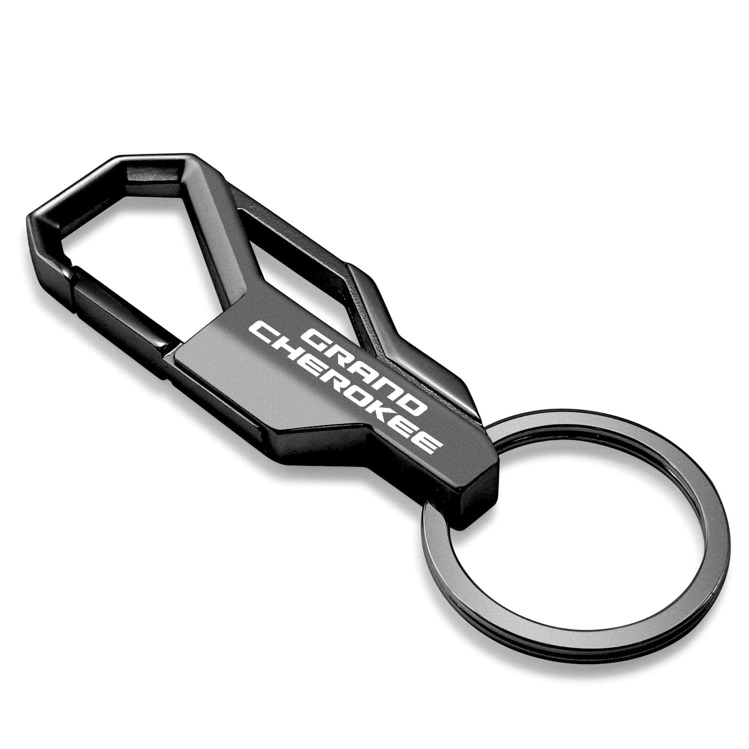 iPick Image Compatible with Jeep Grand Cherokee Gunmetal Black Carabiner-Style Snap Hook Metal Key Chain