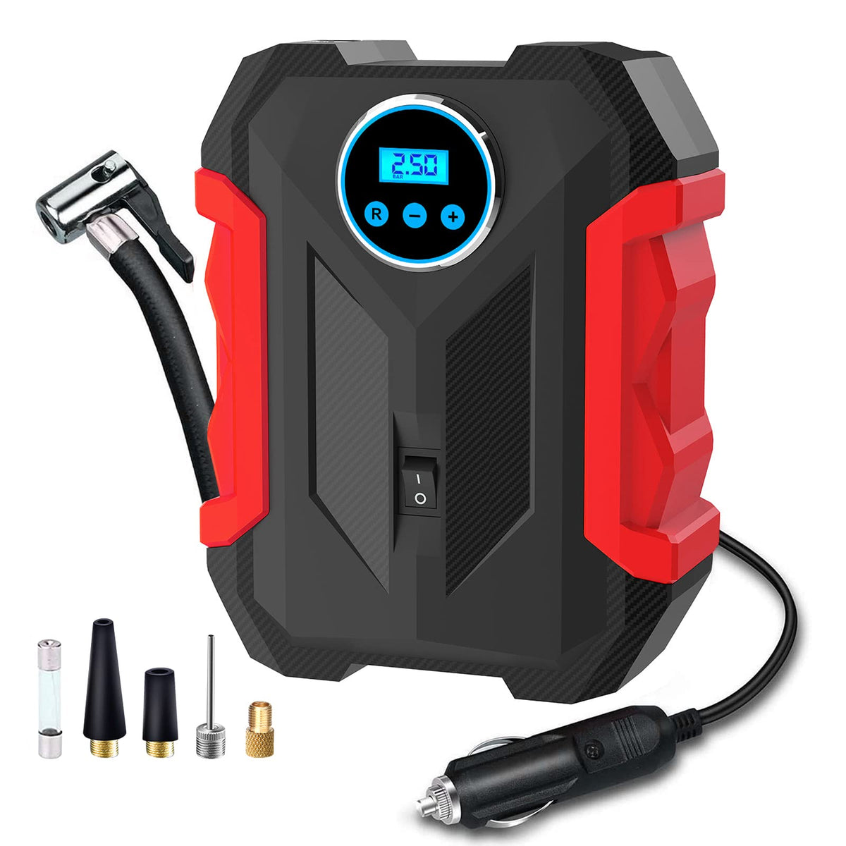 Digital Air Compressor For Car Auto Pump Portable Tire Inflator With Led Light Dc 12V, Red