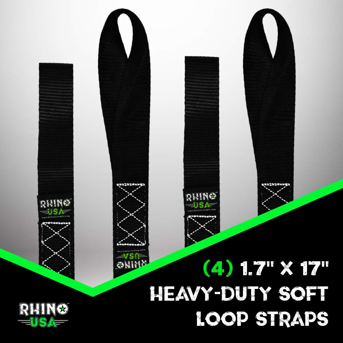 Rhino USA Soft Loop Motorcycle Tie-Down Straps (4PK) - 10,427lb Max Break Strength 1.7'' x 17'' Heavy-Duty Tie Downs for use w/R