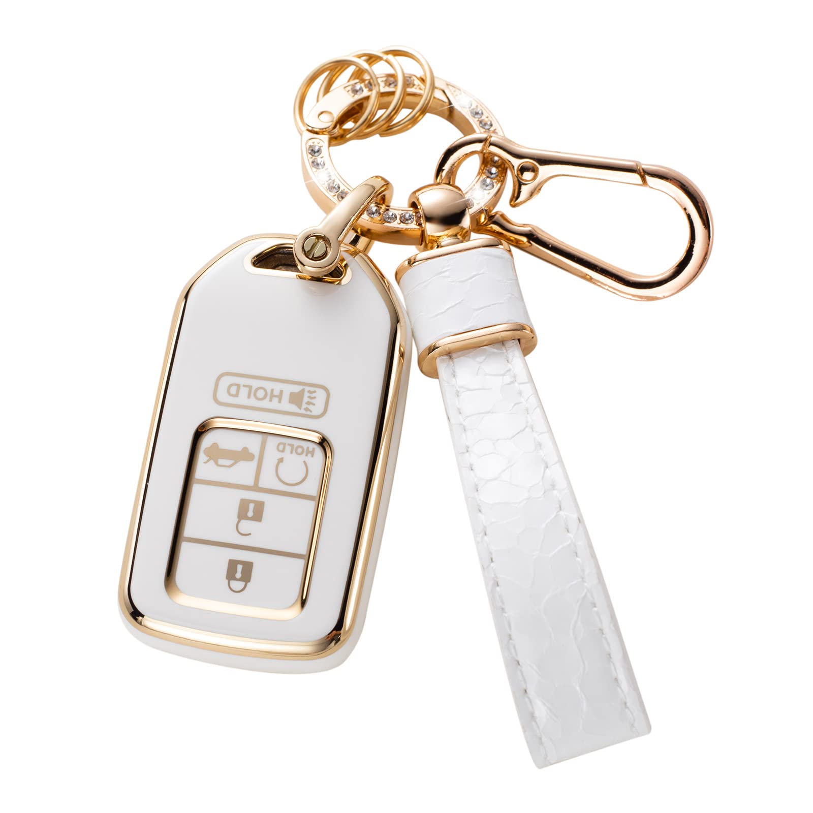 Cacarlike For Honda Key Fob Cover With Leather Lanyard, Car Key Fob Case Compatible With Honda Accord Civic Crv Pilot Odyssey Sm