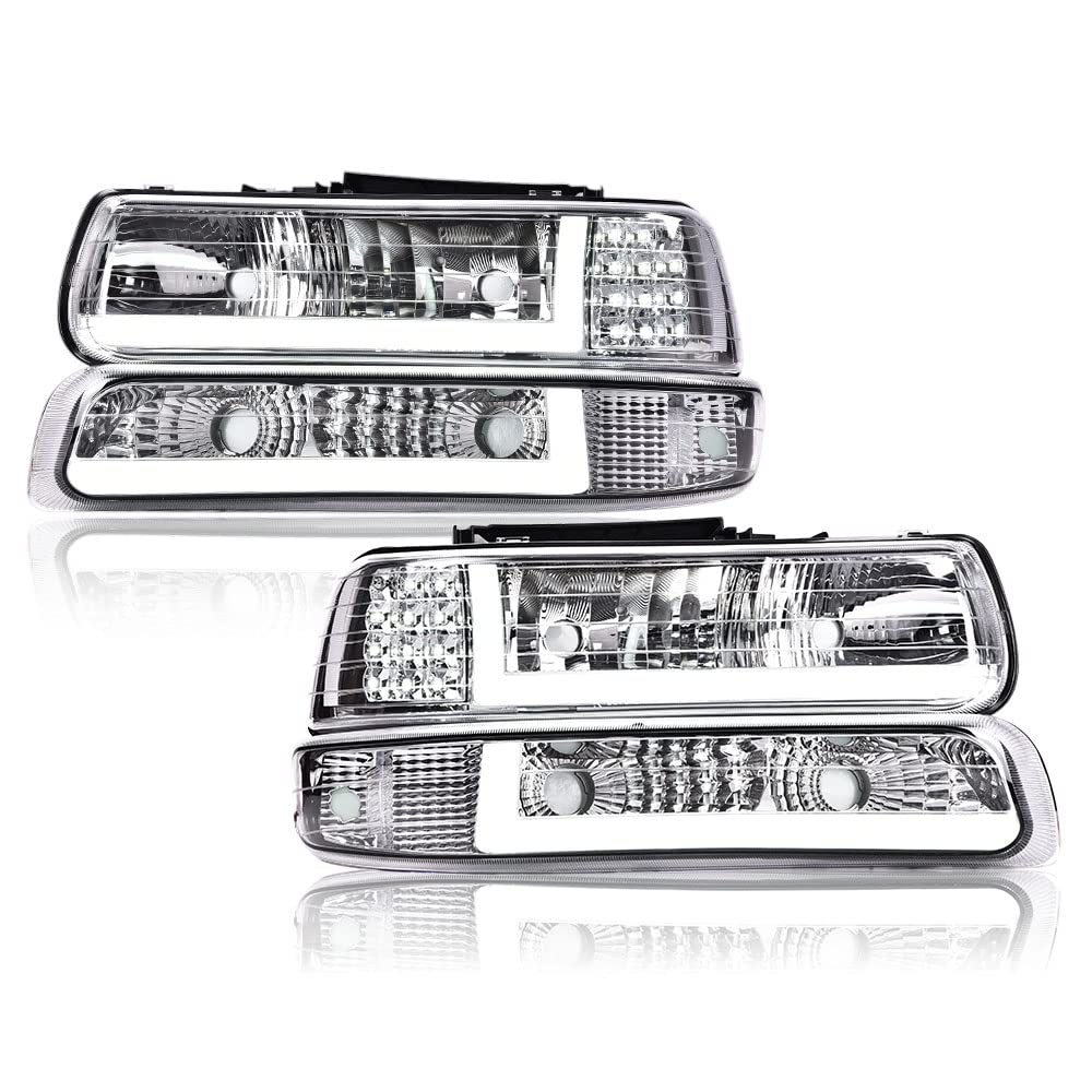 Pit66 Led Headlight Assembly Compatible With 99-02 Chevy Silverado 1500 2500/01-02 Silverado 1500Hd 2500Hd 3500/00-06 Tahoe Subu