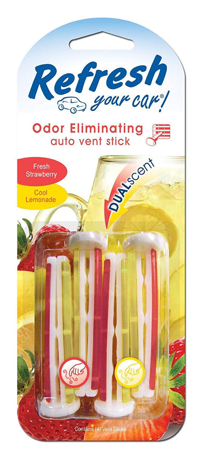 Refresh Your Car! E300889100 Dual Scent Vent Stick, Fresh Strawberry and Cool Lemonade, 4 Per Pack