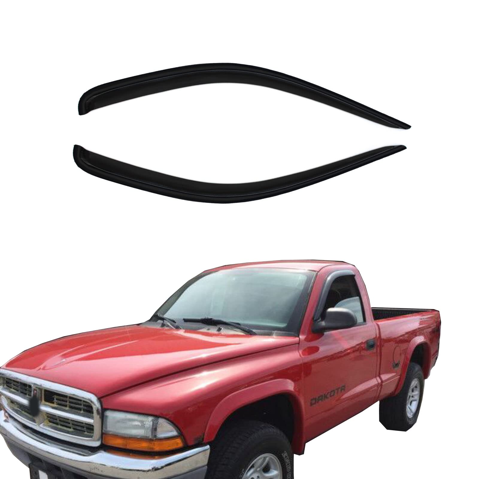 Gldifa Smoke Front Window Visor Compatible With Dodge Dakota Standard Cab 1997-2004 Wind Deflector Sun Rain Guards Outside 2Pc 9