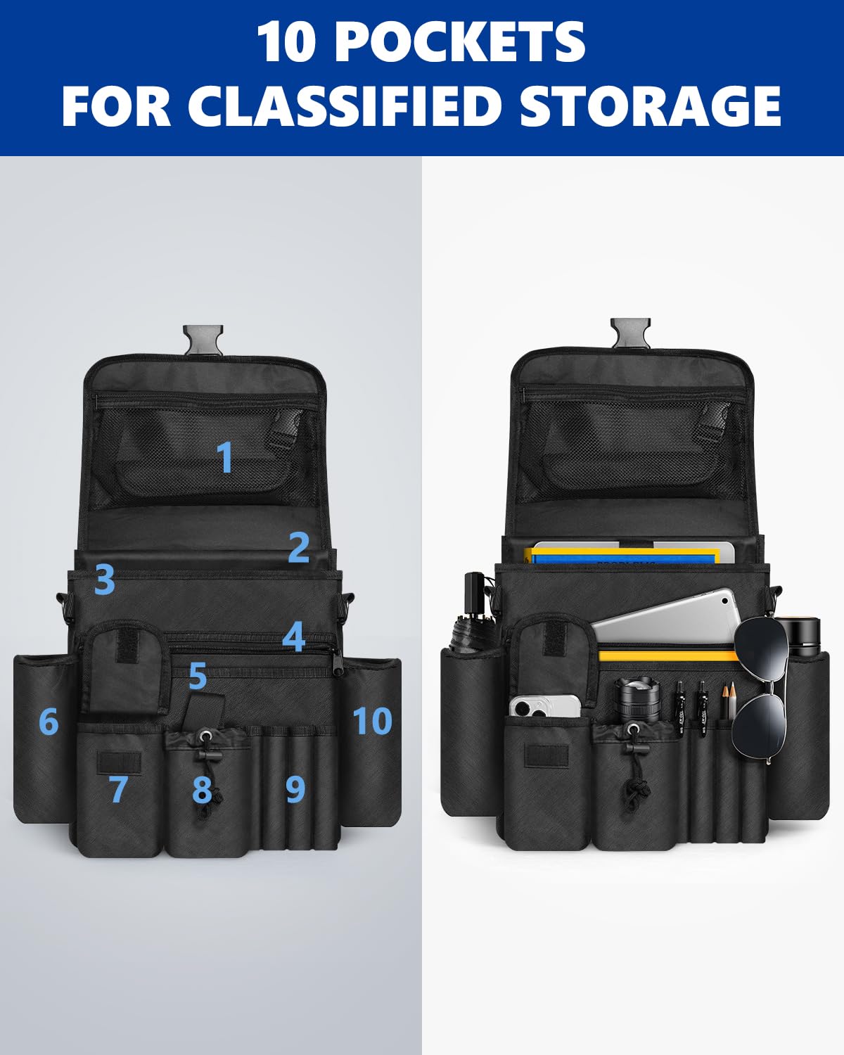 FifthQuarter Car Organizer Front Seat: Portable Large Capacity Car Organizers and Storage With Laptop Storage Adjustable Strap S