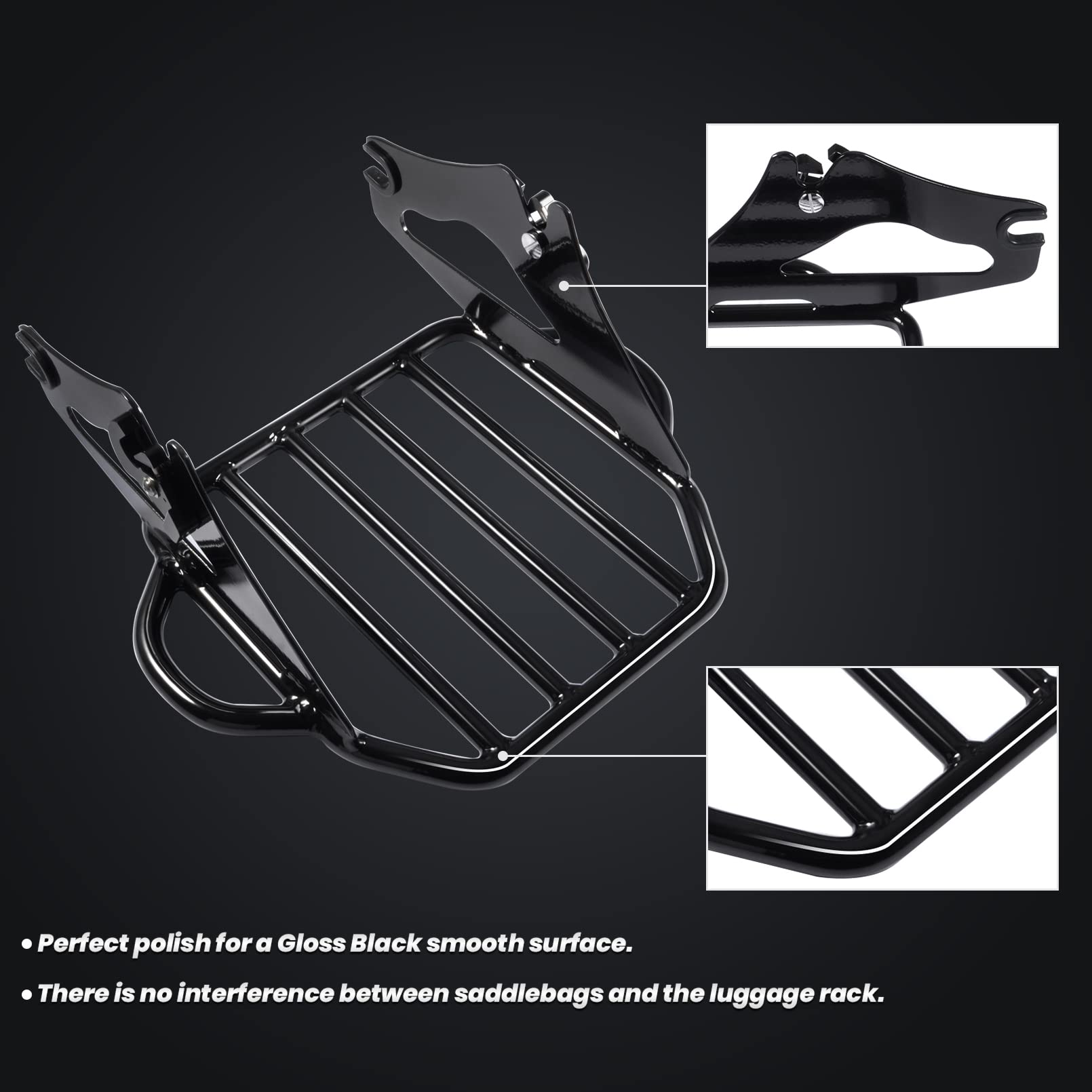 Benlari Gloss Black Detachable Luggage Rack 2-Up Mounting Rack Compatible For Harley Touring Road King Street Electra Glide 2009-2024 2021 2020 2019 2018 2017 2016 2015 2014 2013 2012 2011 2023