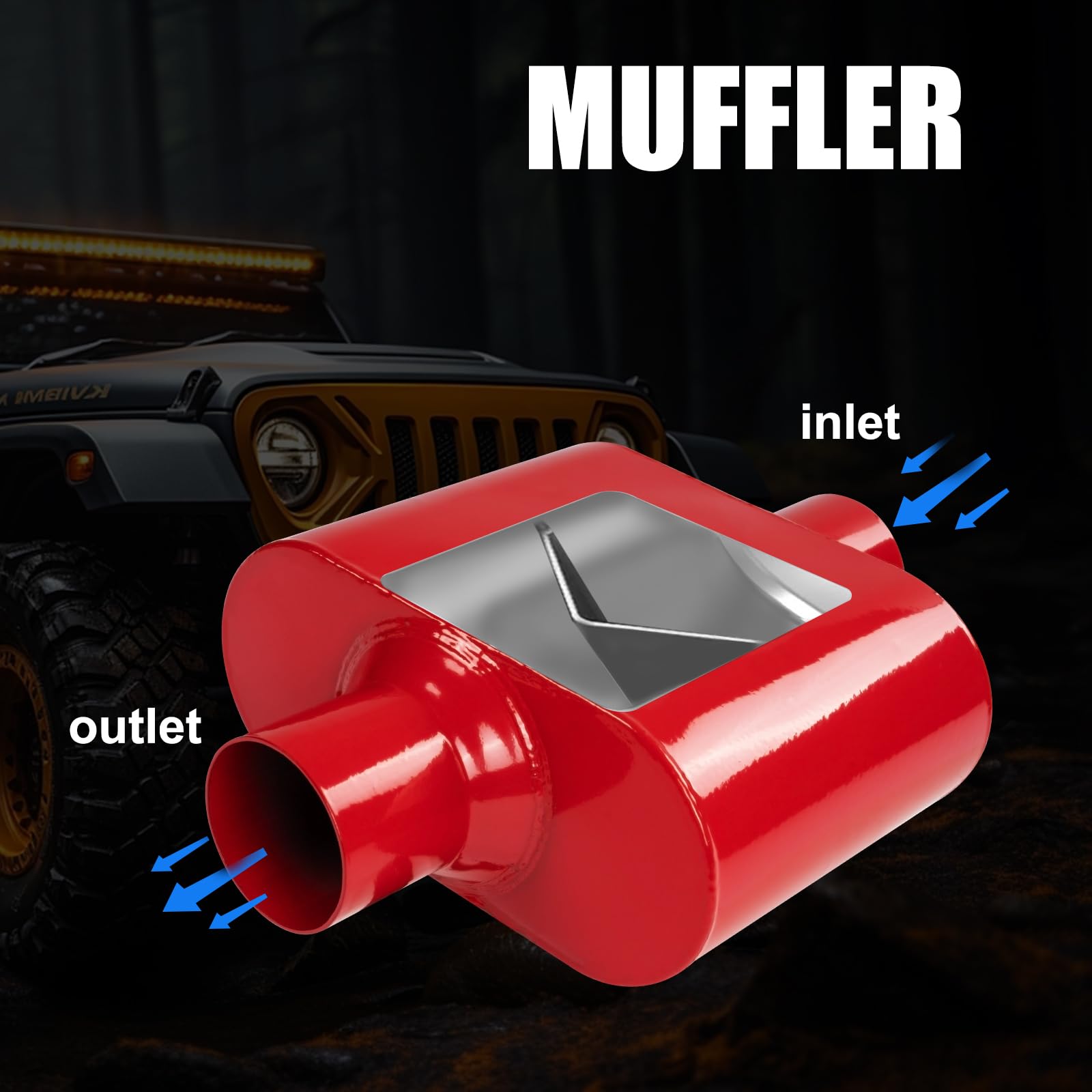 Floshine Universal Mufflers,Performance Automotive Exhaust Muffler,Single Chamber 2.5 Inch Inlet (Id) 2.5 Inch Outlet (Id) Red F