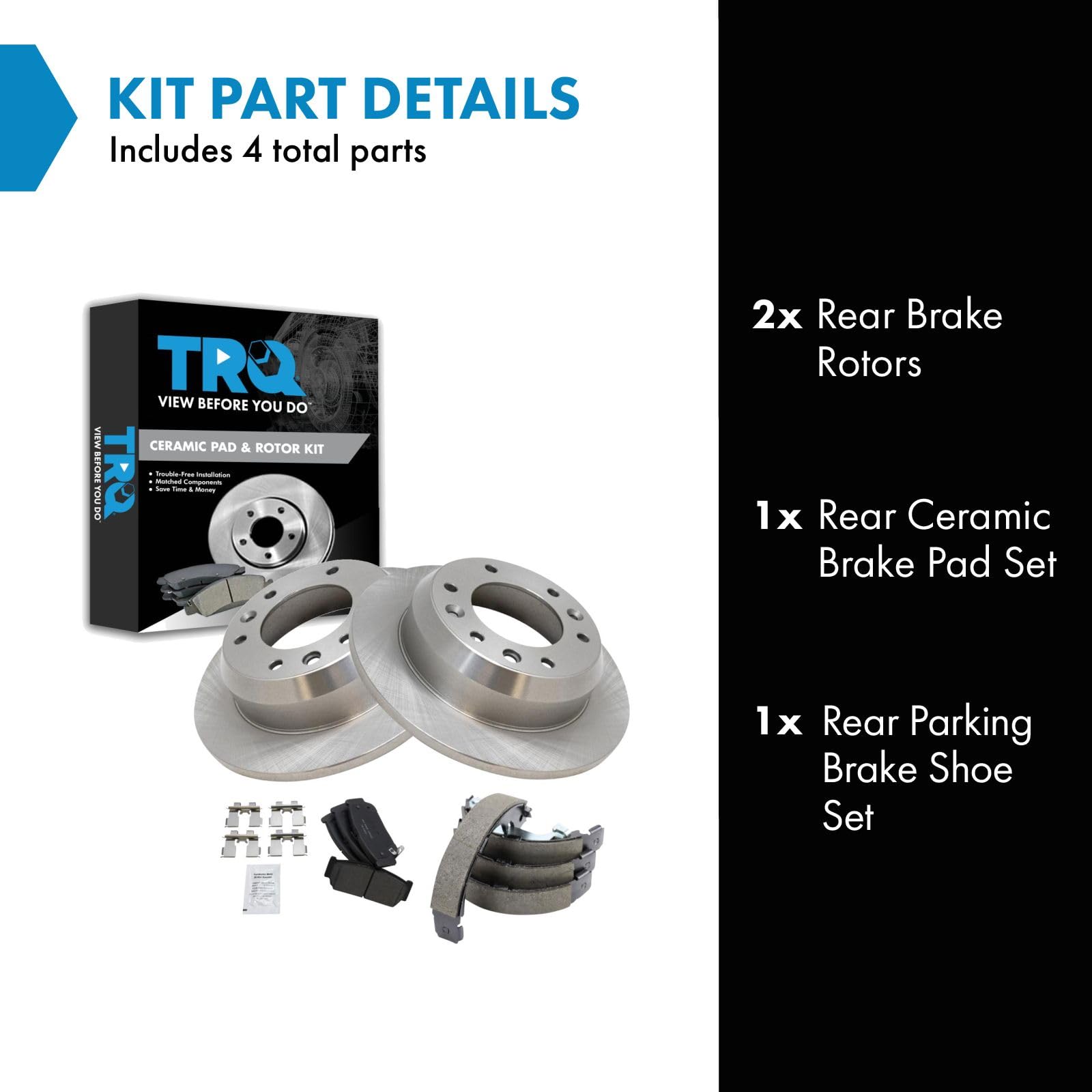 Trq Rear Brake Pad & Rotor Kit Brake Pads Brake Rotor Parking Brake Shoe Set Ceramic Compatible With 2007 Hyundai Entourage 2006