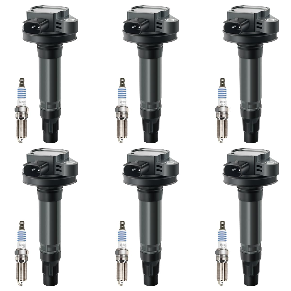 MAS Set of 6 Ignition Coil Pack & 6Pcs Motorcraft Spark Plug SP411 Compatible with Fusion Lincoln Mazda CX-9 Mercury Edge MKS MK