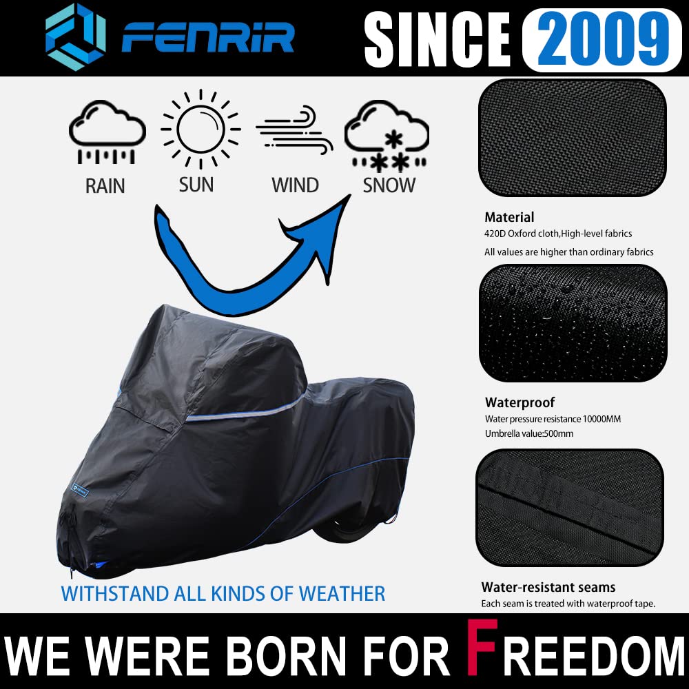 Fenrir 420D Oxford Cloth 88.6'' 225Cm Motorcycle Cover Exhaust Pipe Anti-Scalding Waterproof Outdoor Outside Storage For Naked S