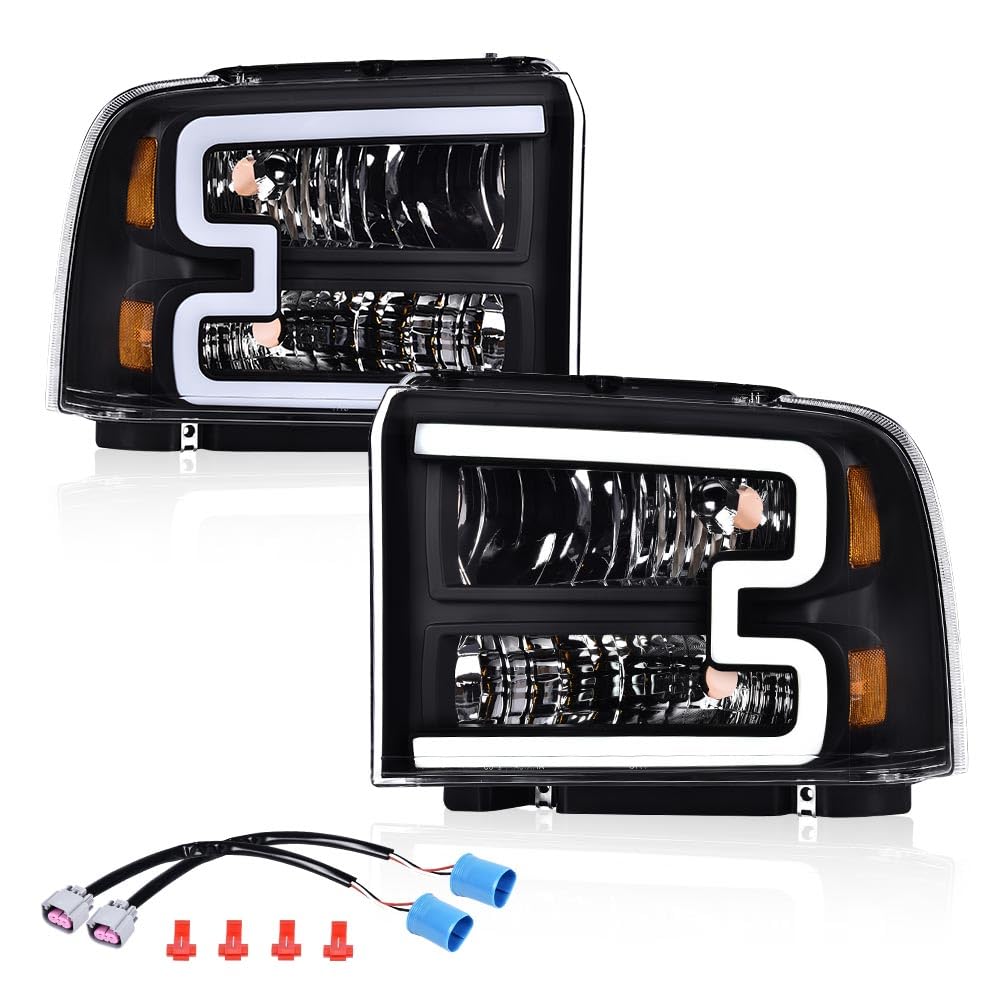 Cheda Led Drl Headlight Compatible With Ford F250 F350 F450 F550 Super Duty 2005-2007/Compatible With Excursion 2005 Clear Lens