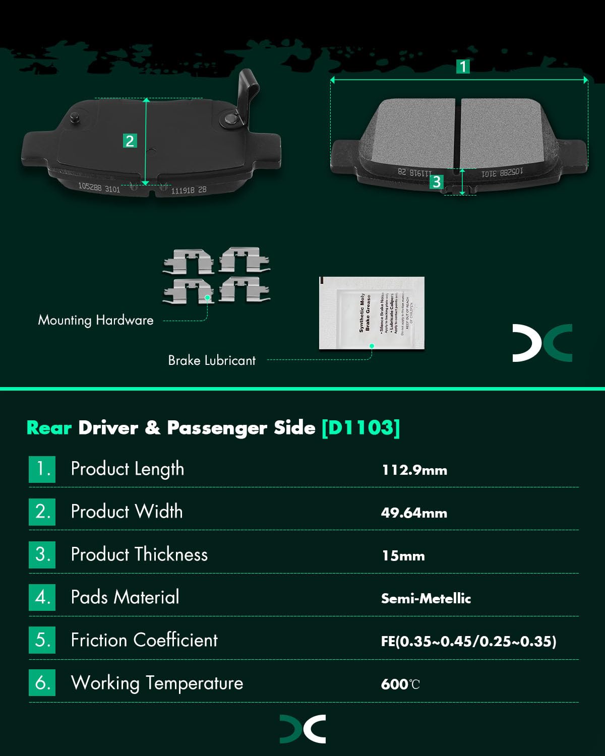 Scitoo D1103 Rear Semi-Metal Brake Pads Sets Fit For Acura Tl 2009-2014,For Honda Ridgeline 2006-2014