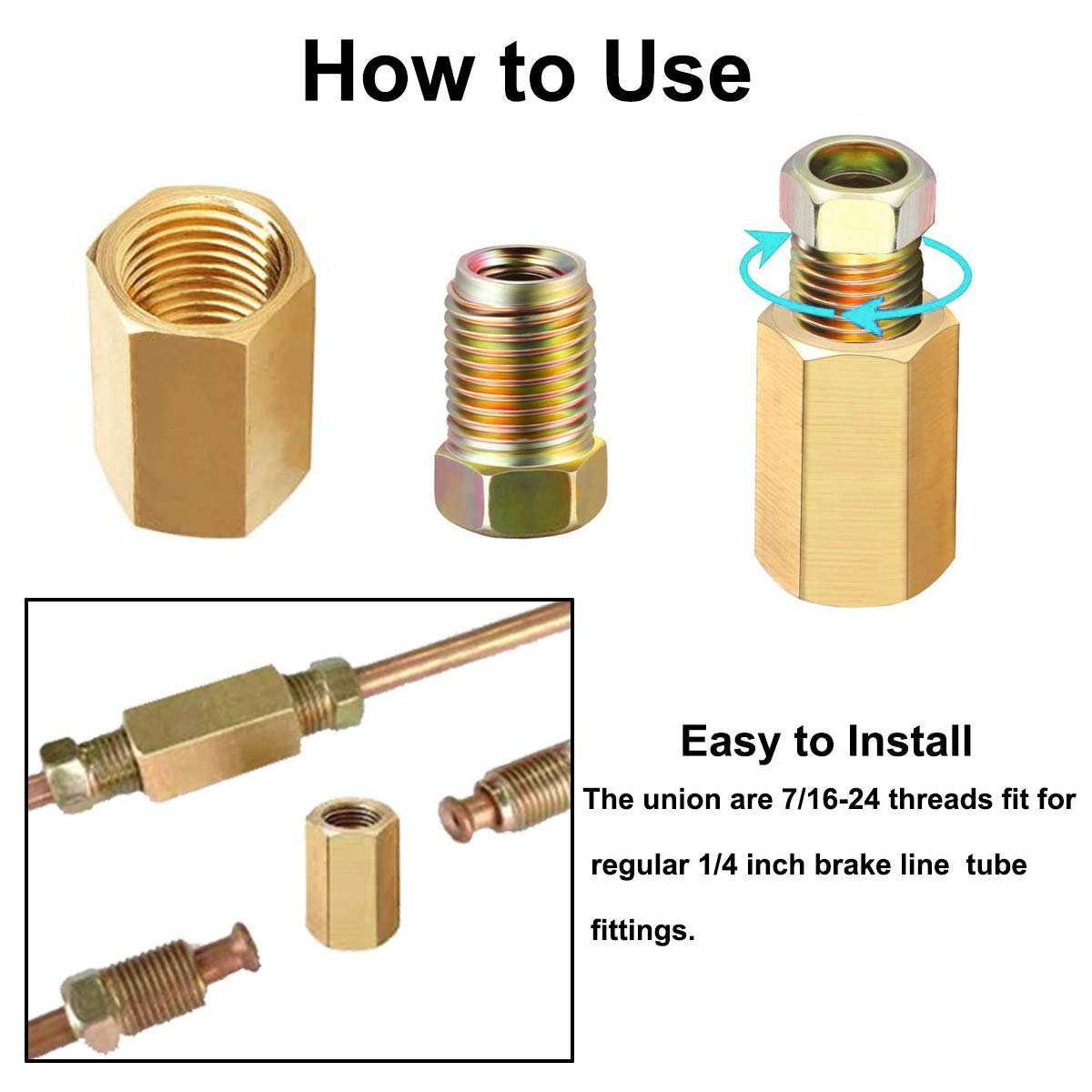 MuHize Upgraded Brake Line Fittings, 10 Pieces Car Unions 7/16-24 Threads Nuts Assortment(2025 New), for 1/4    Camper Brake Lin