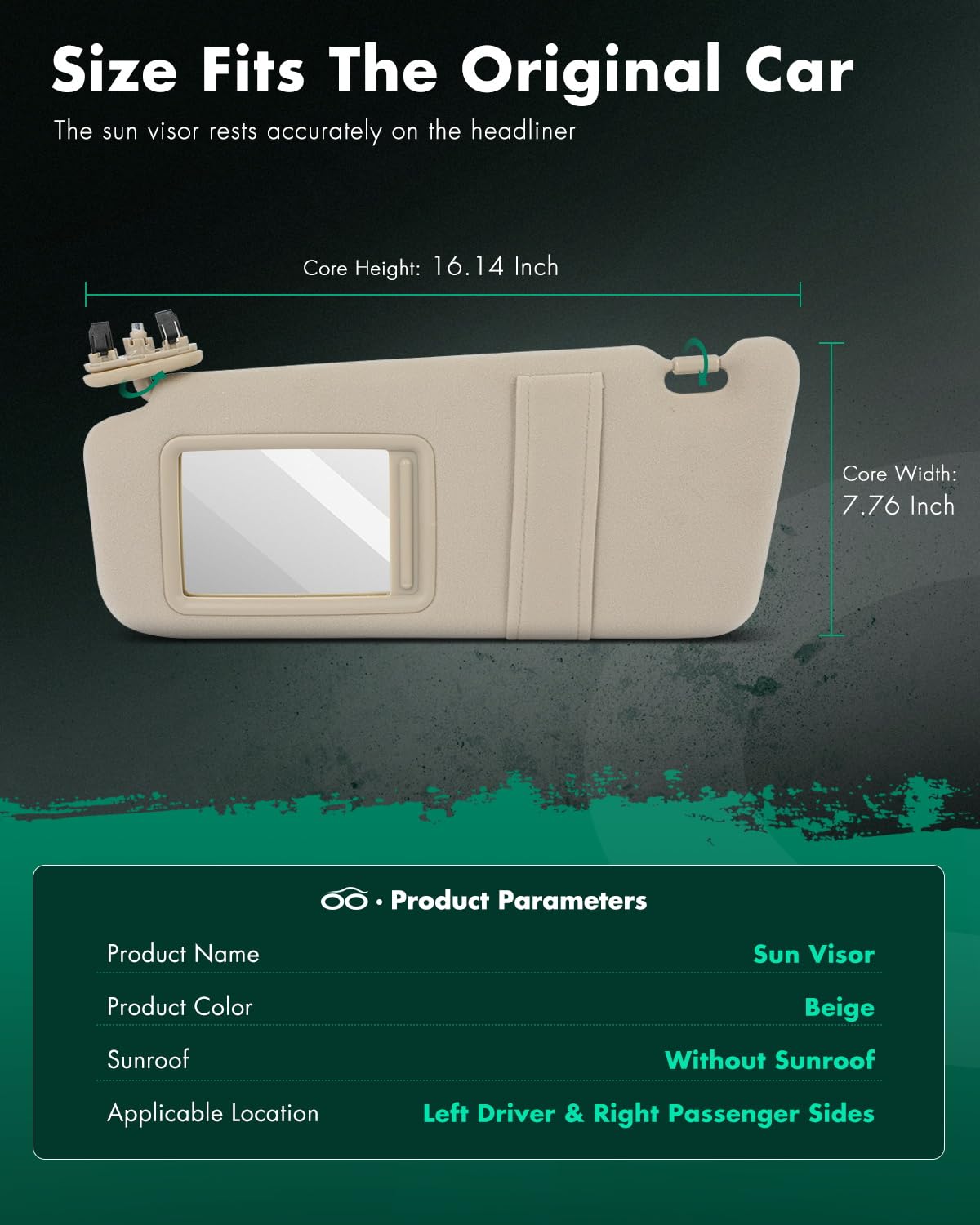 Scitoo Car Sun Visor Assbembly With Mirror Fit For 2006-2011 For Toyota For Camry Beige Without Sunroof(Left Driver & Right Pass