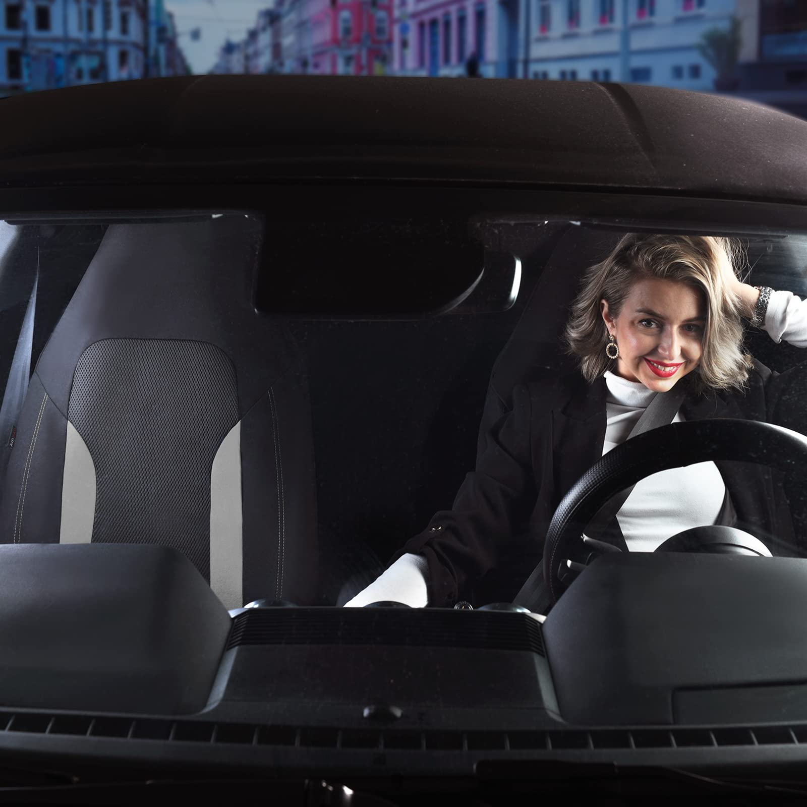 Car Pass Cargrand Universal 3D Air Mesh-100% Breathable Sporty Bucket Car Seat Cover Front Seats Only, Airbag Compatible,Fit Automotive Suv Truck Sedan Women(High Back Front 2 Piece Black Gray)