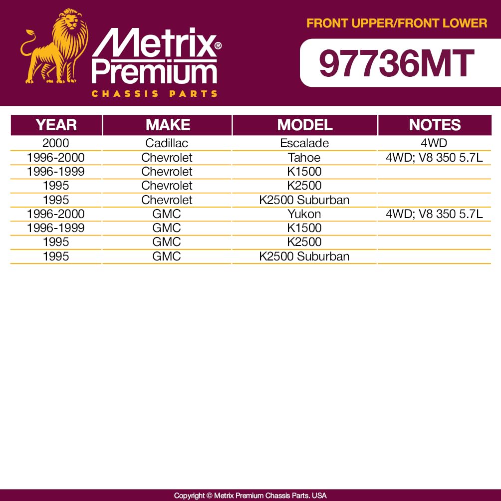 Metrix Premium Chassis Parts - 4 Pc Front L/R Upper Control Arm & Front Lower L/R Ball Joint Kit Fits 00 Cadillac Escalade 4Wd,