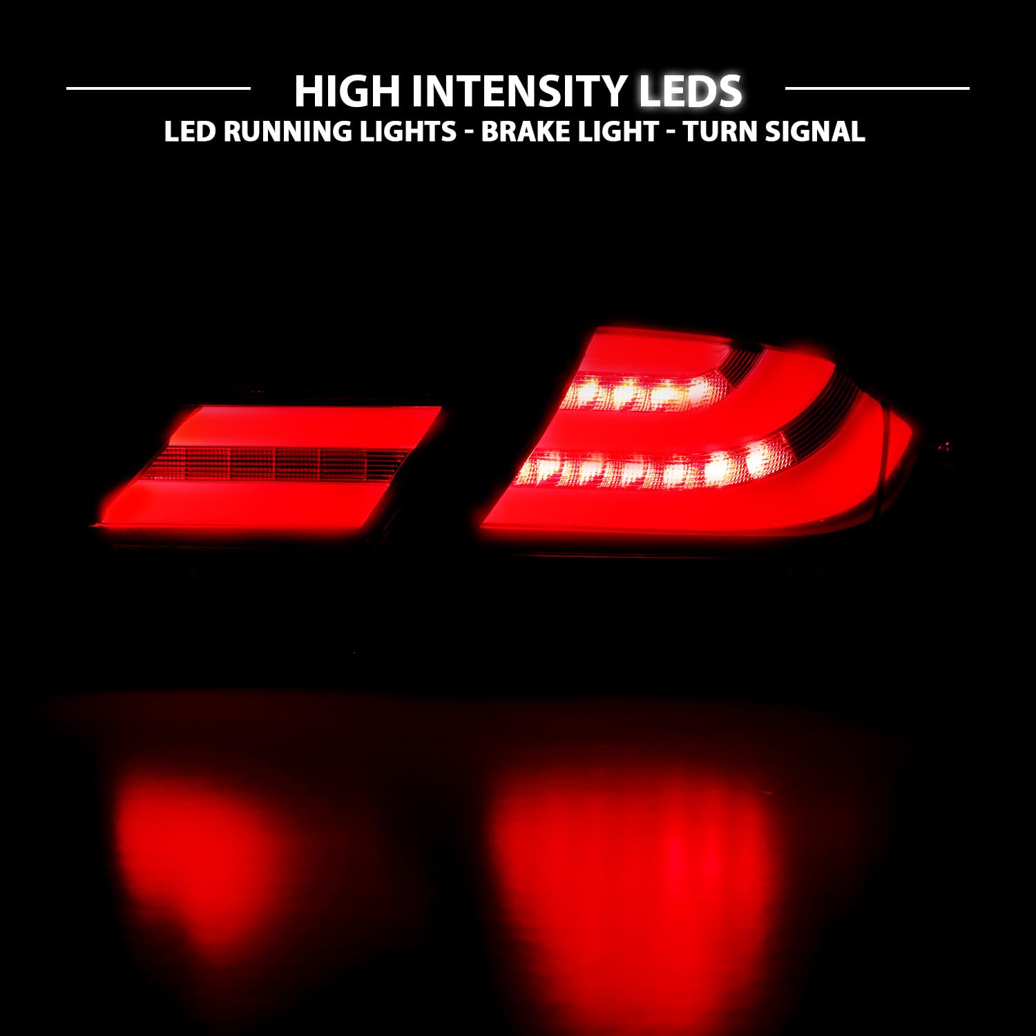 Amerilite Black Led Bar Replacement Brake Tail Lights Set For 13-15 Honda Civic 4 Door - Passenger And Driver Side