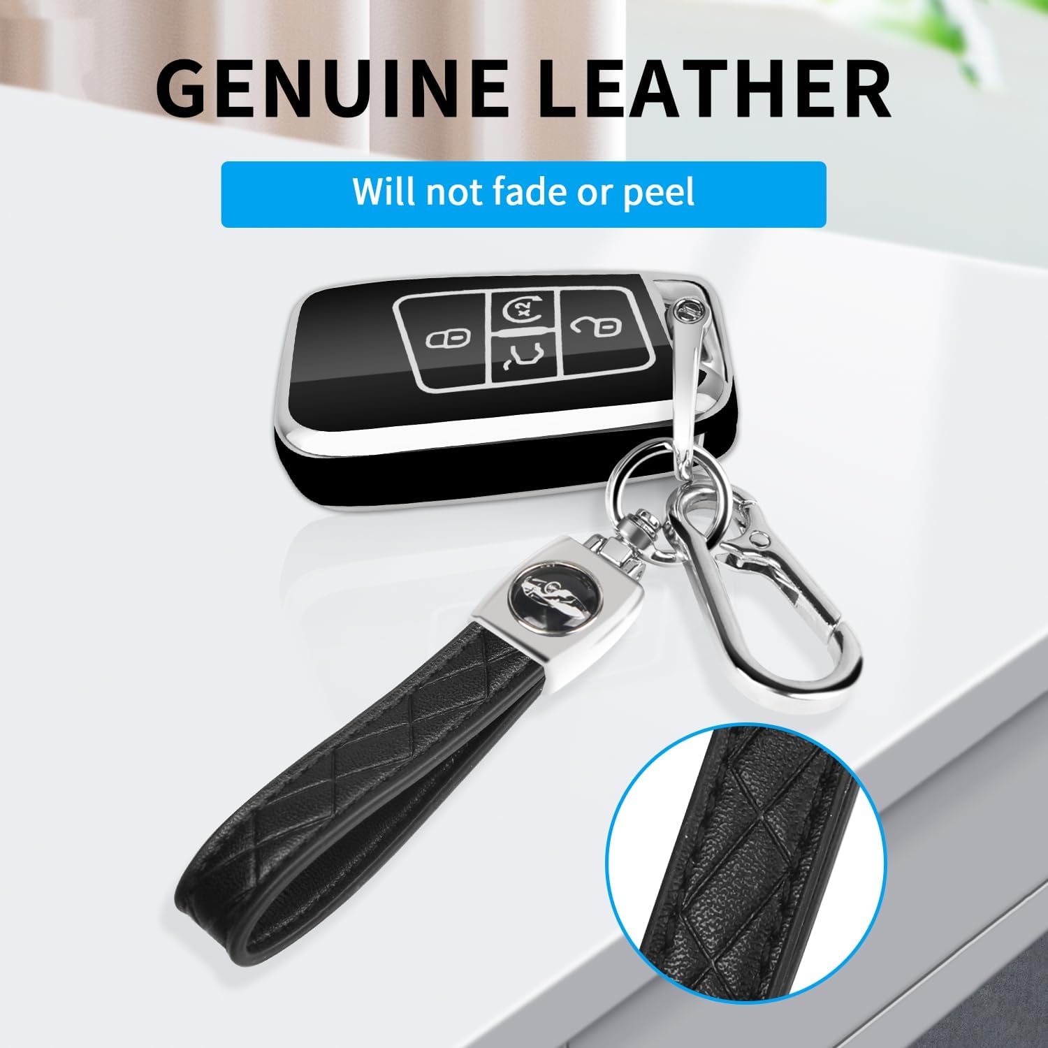 MILD EAST for Volkswagen Key Fob Cover with Keychain, Sliver Edge Key Case Holder for VW Atlas Alltrack Jetta Passat Tiguan, Bla