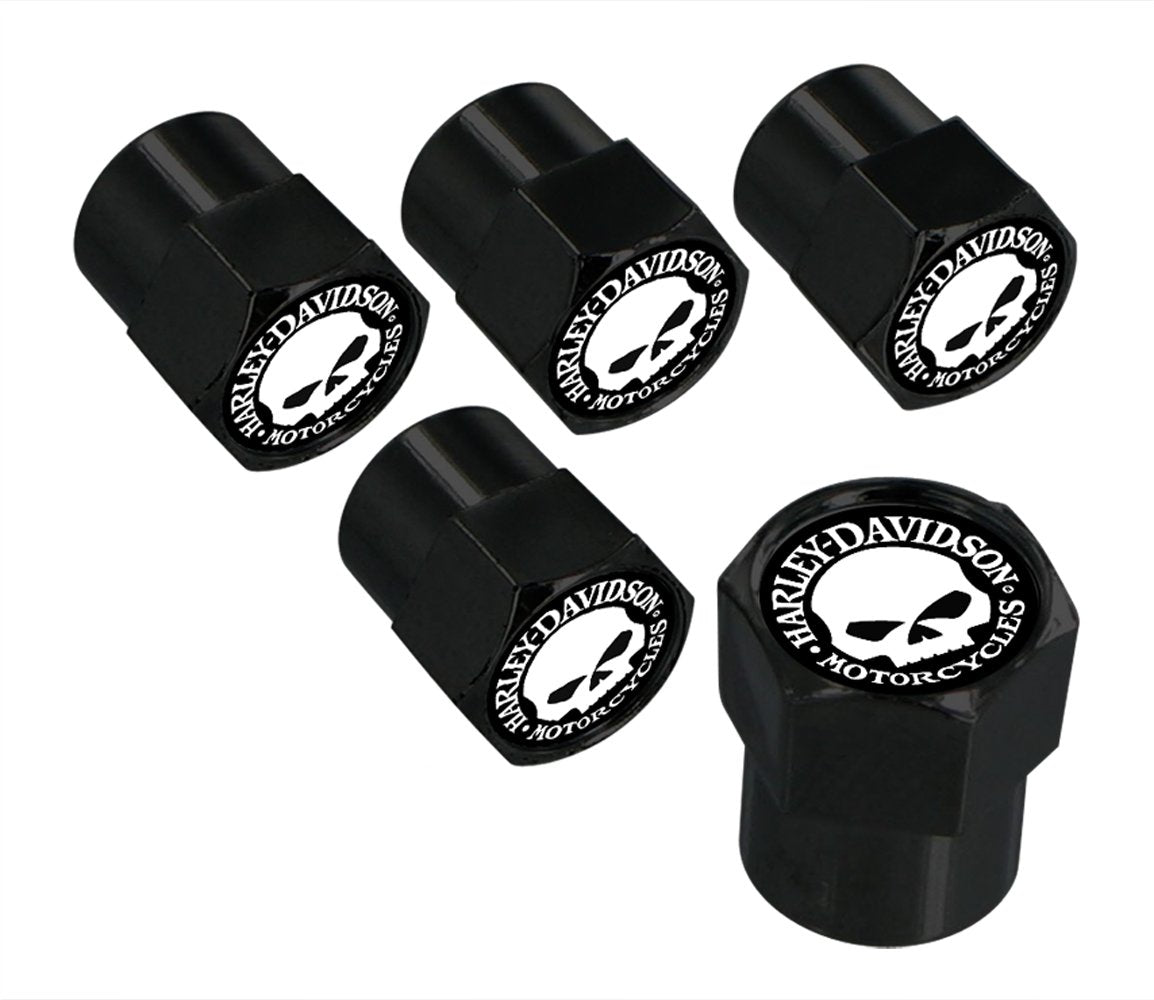 HarleyDavidson Black Valve Cap Covers with Willy G Skull
