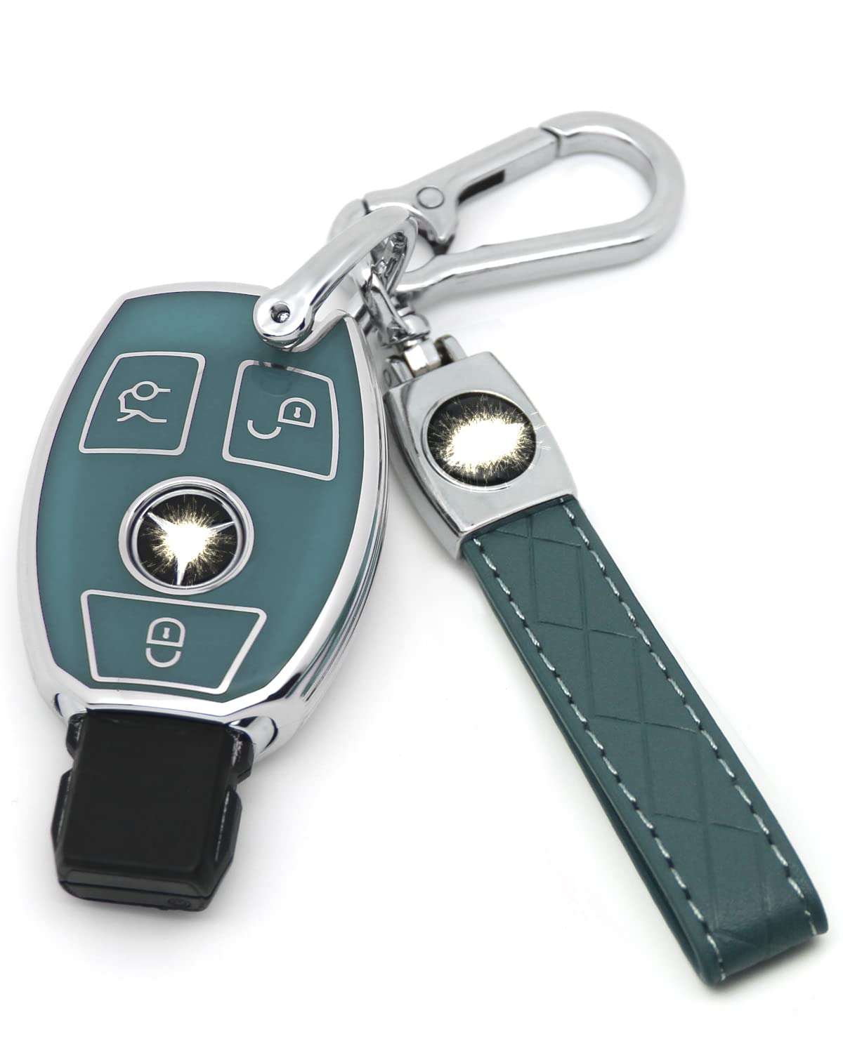 Haoyoumei Suitable For Mercedes Benz Keys.Advanced Soft Tpu Key Cover Is Compatible With Cls Clk Amg Clk Glc Gle Gls Ml Sl Slk A C E R S G Smart Remote Key (Type A Dark Blue Key Case + Key Chain Set)