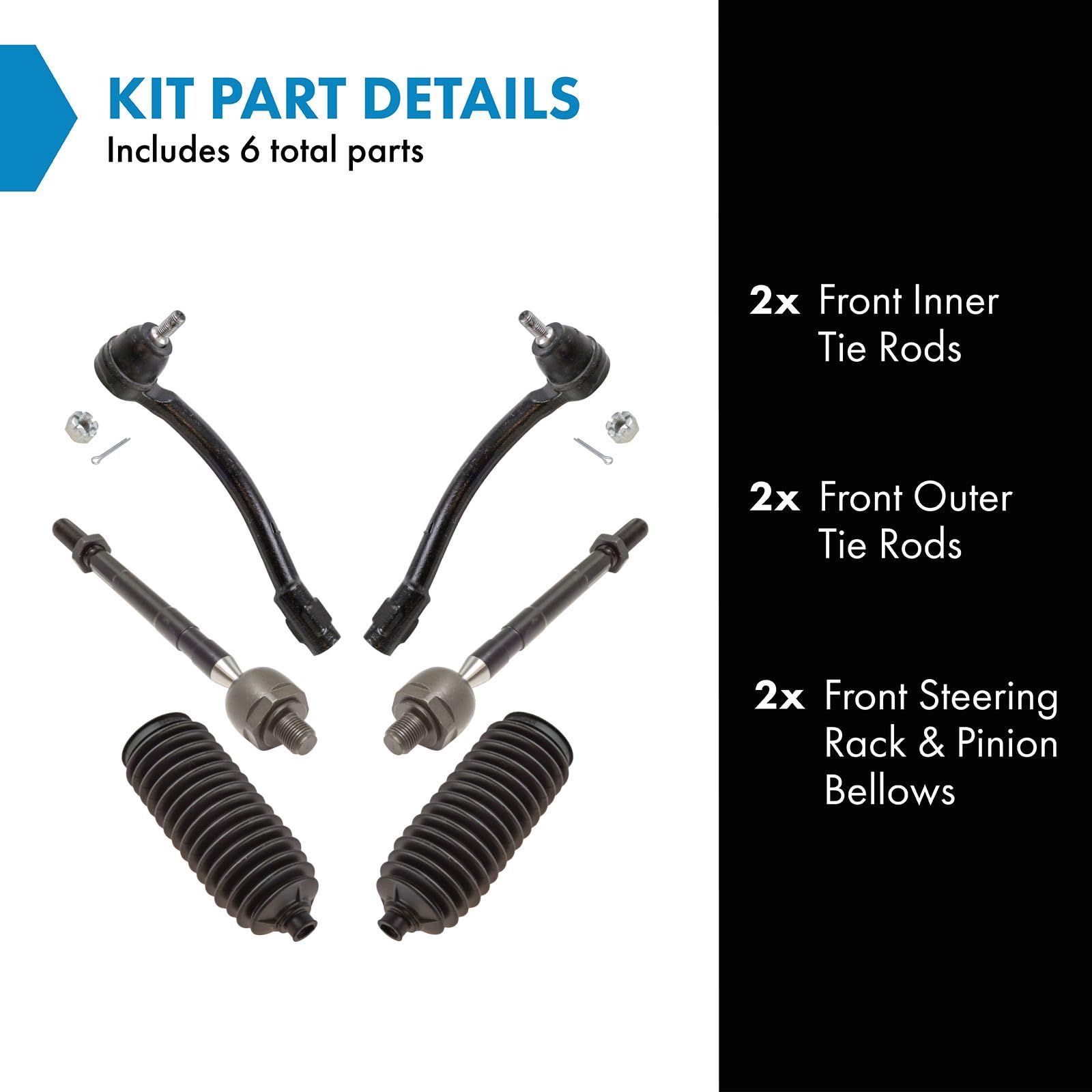 Trq Front Driver & Passenger Side Steering Kit Steering Rack & Pinion Bellow Tie Rod Compatible With 2011-2016 Hyundai Elantra 2