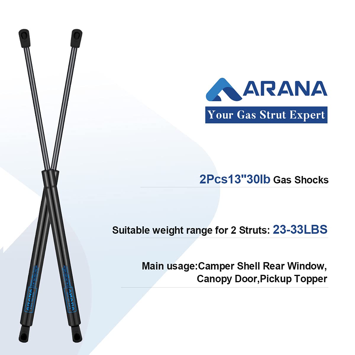C16-04464A C16-04464 13 Inch 30Lb/133N Gas Struts, 752762 13 '' 30Lb Replacement For Camper Shell Window Pickup Leer Topper Cano
