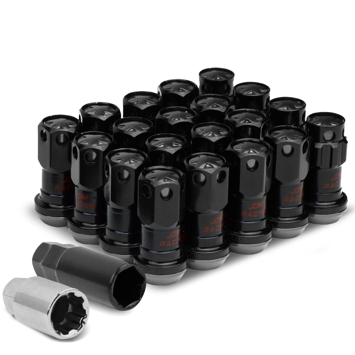 Dna Motoring Ln-Ztl-9016-125-Bk 16Pcs M12 X 1.25 Closed End Wheel Lug Nuts + 4Pcs Lock Nuts + Key + Extension Adapter, 22Mm Od/4