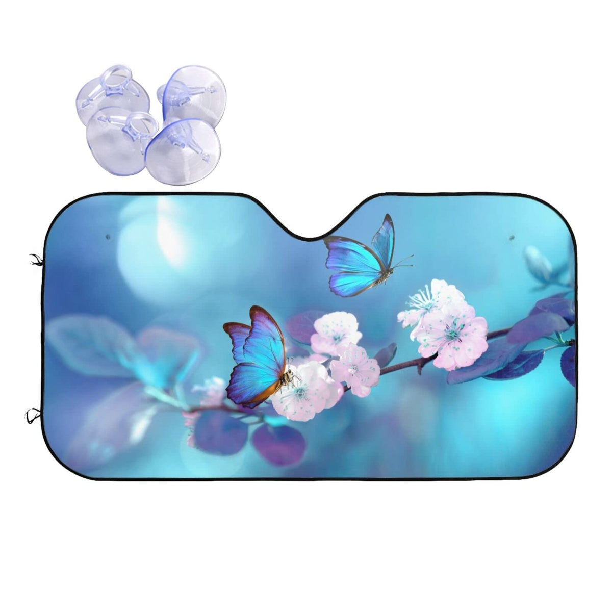 Blue Butterfly Flower Car Windshield Sunshade Front Window Sun Visor Protector Foldable Shield Cover for Truck SUV