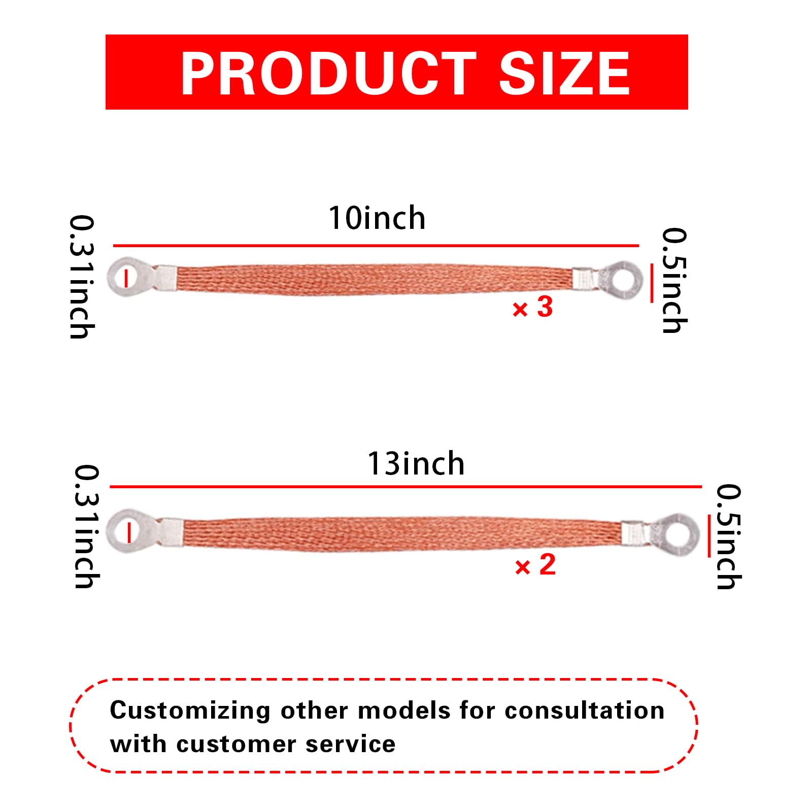 GKmow 5 PCS Automotive Engine Grounding Strap, Flexible Tensile-Resistant Copper Braided Distribution Box Bridge Jumper, Car Mul