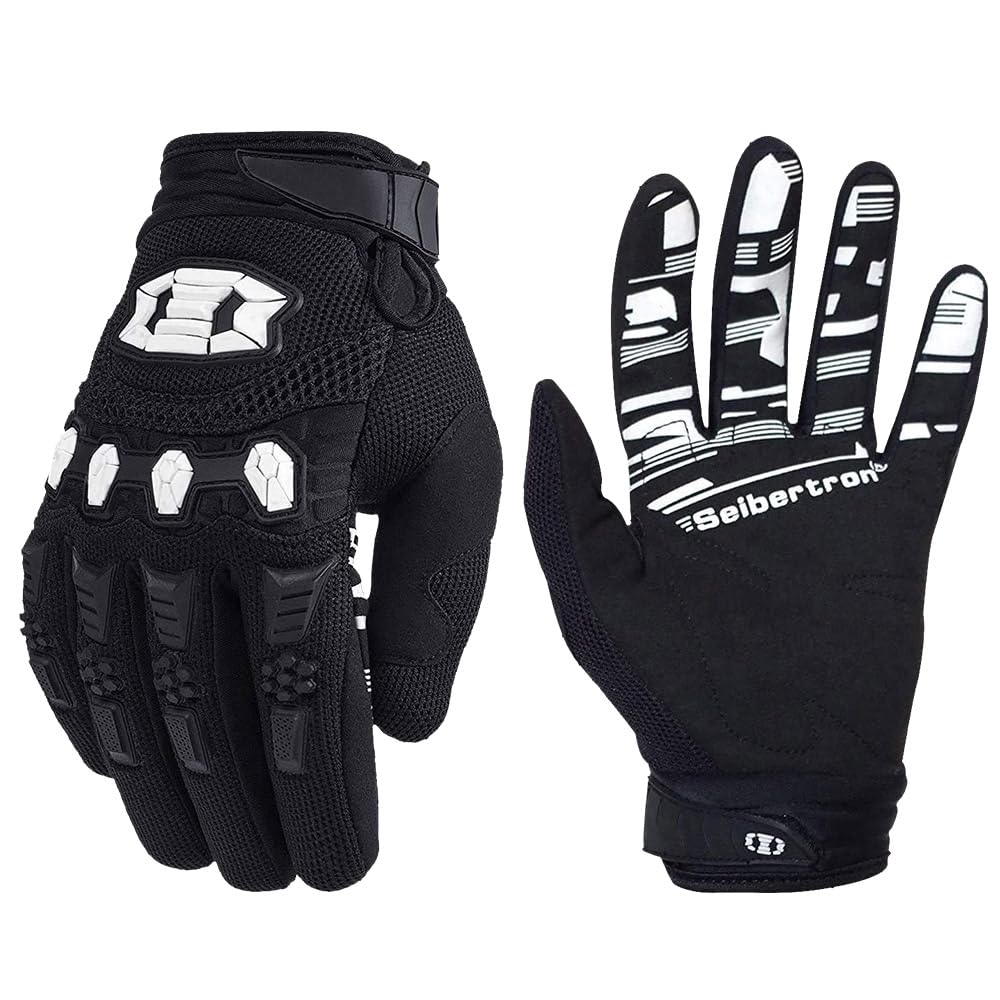 Seibertron Dirtpaw Full Finger Gloves - Black, L Adult - Spandex, Touch Recognition, BMX MX ATV MTB Motocross Sports