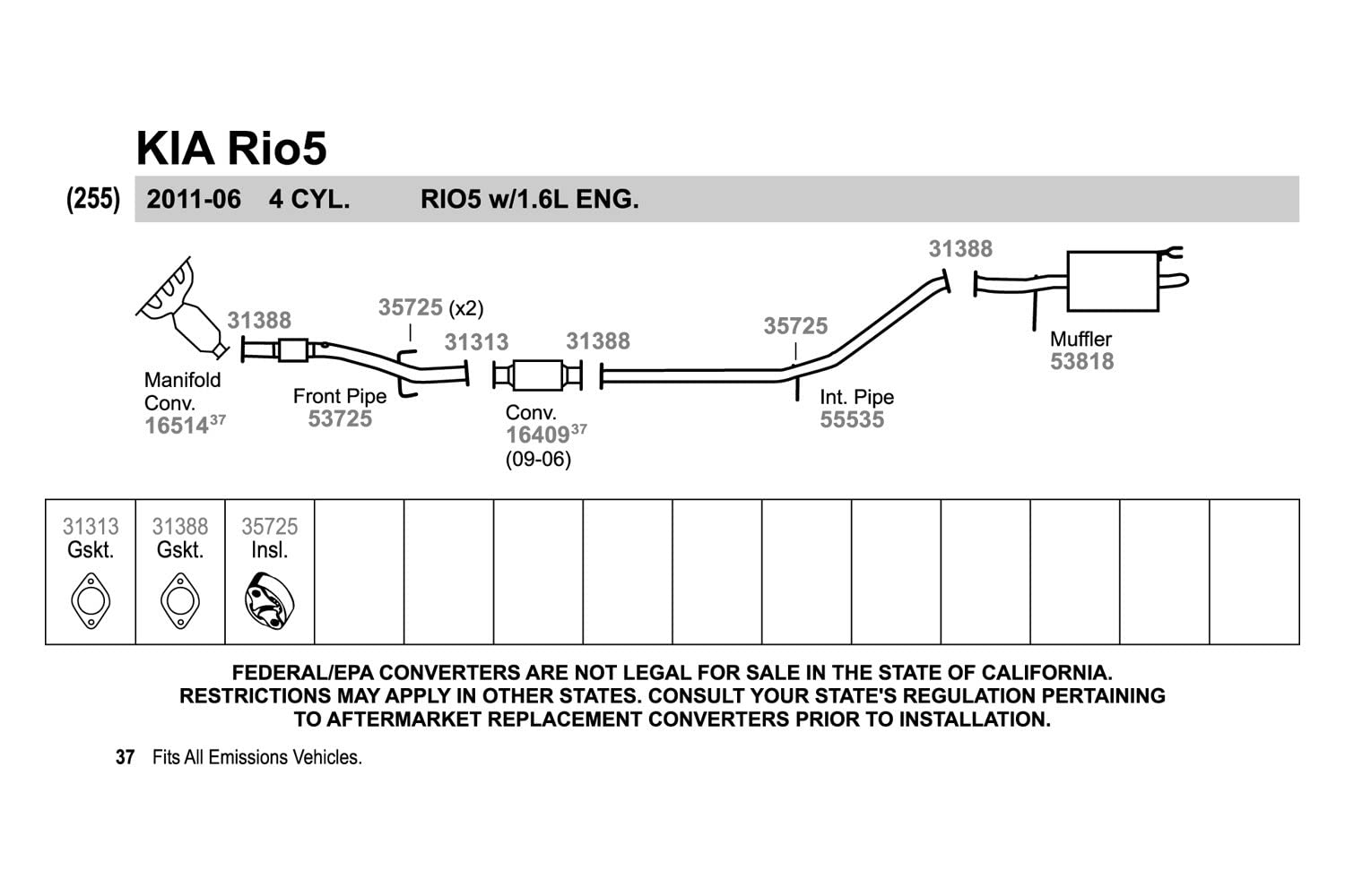 Walker 53725 Exhaust Pipe For Hyundai Accent