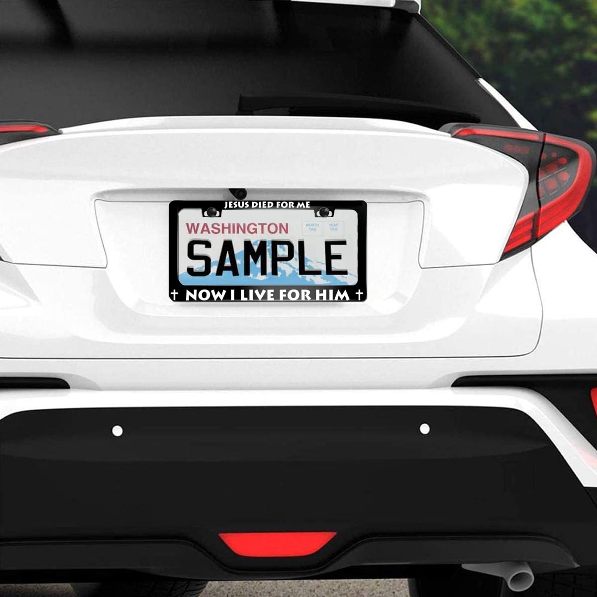 Nocitun Jesus Died For Me Now I Live Him License Plate Frame Stainless Steels Funny Black Car Tag Holder Frames With 2 Holes And