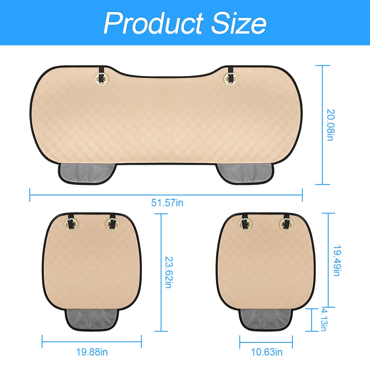 3Pcs Set Car Seat Cushion For Front And Back Seat, 3D Soft Linen Breathable Auto Seat Cover, Comfort Non-Slip Rubber Bottom, Car